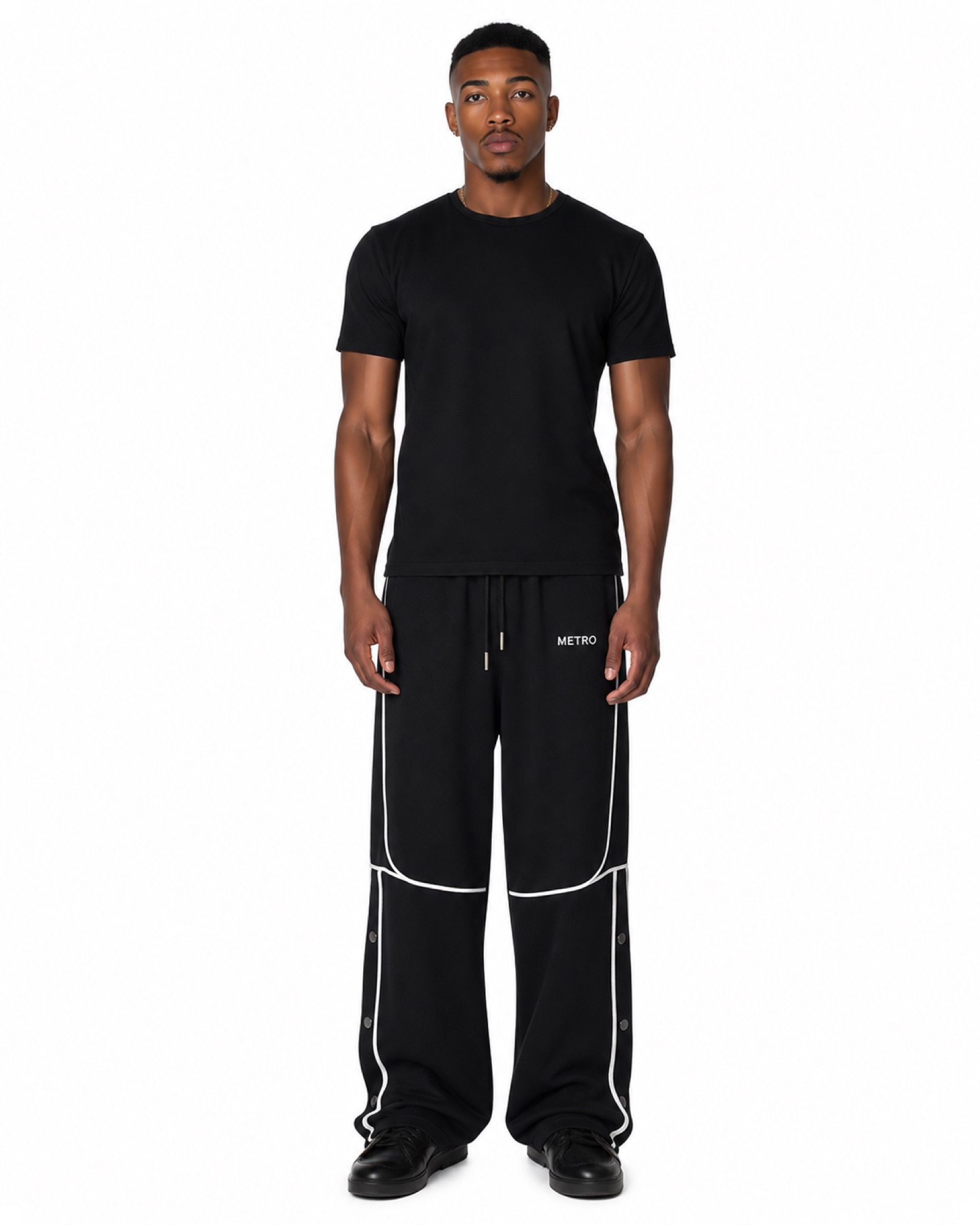 METRO White Rail Snap Pants front product view on a white background