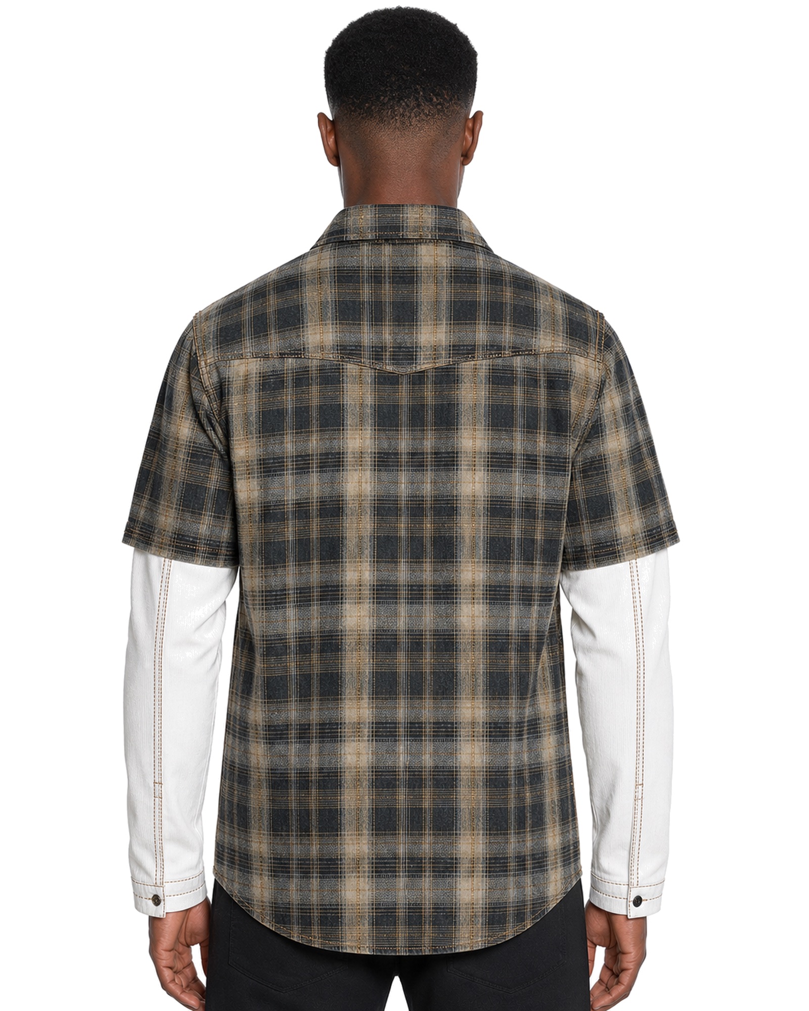 METRO Timberline Layered Plaid Shirt back product view on a white background