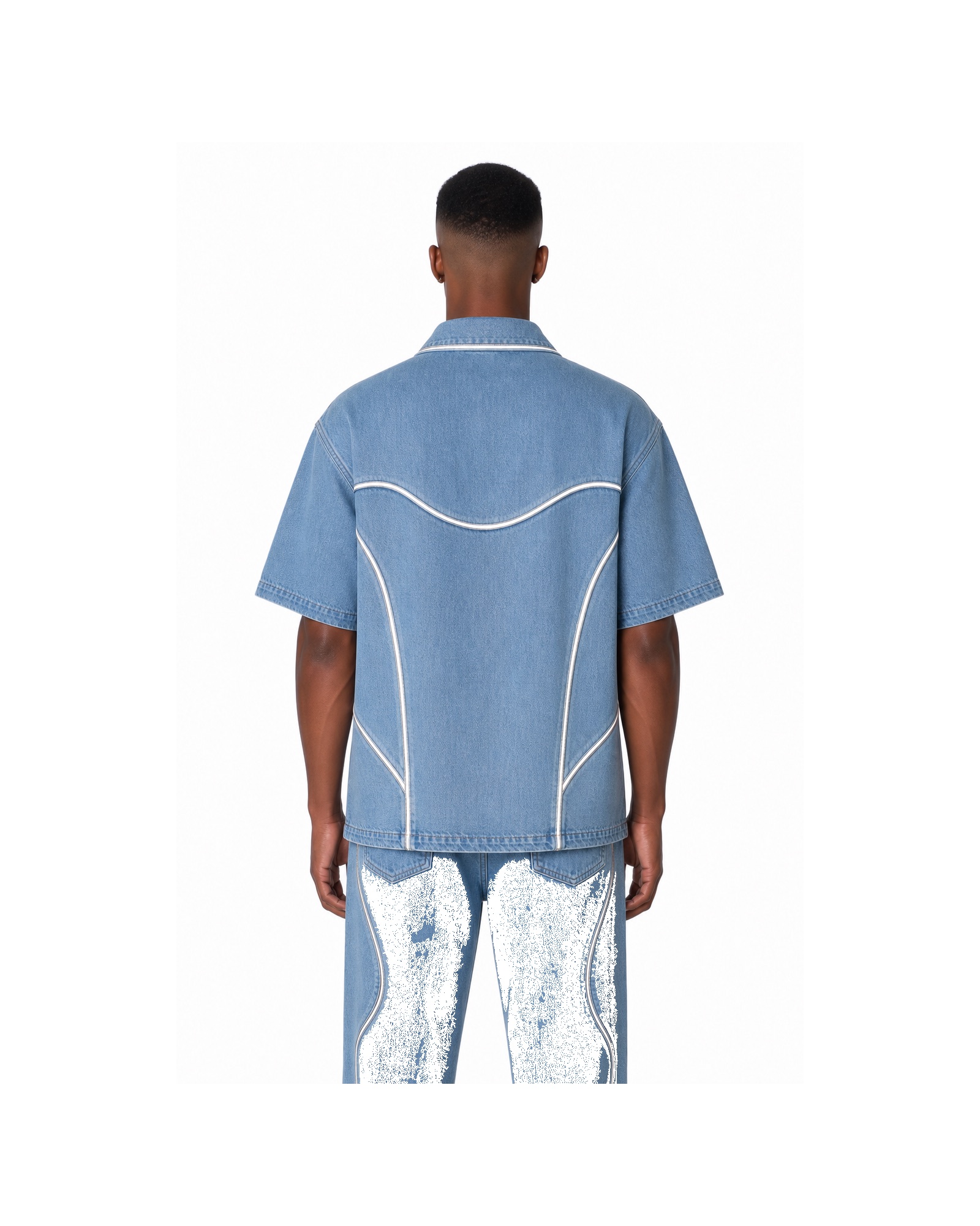 METRO Cloudwash Denim Camp Shirt back product view on a white background