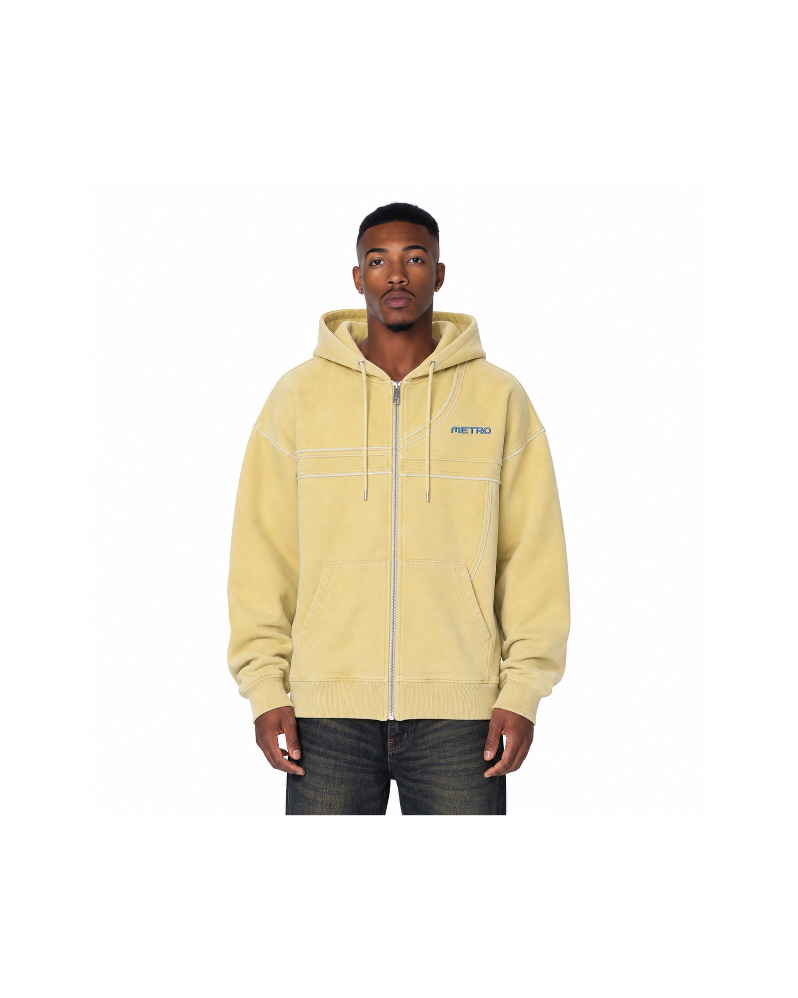 METRO Lemon Platform Zip Hoodie front product view on a white background