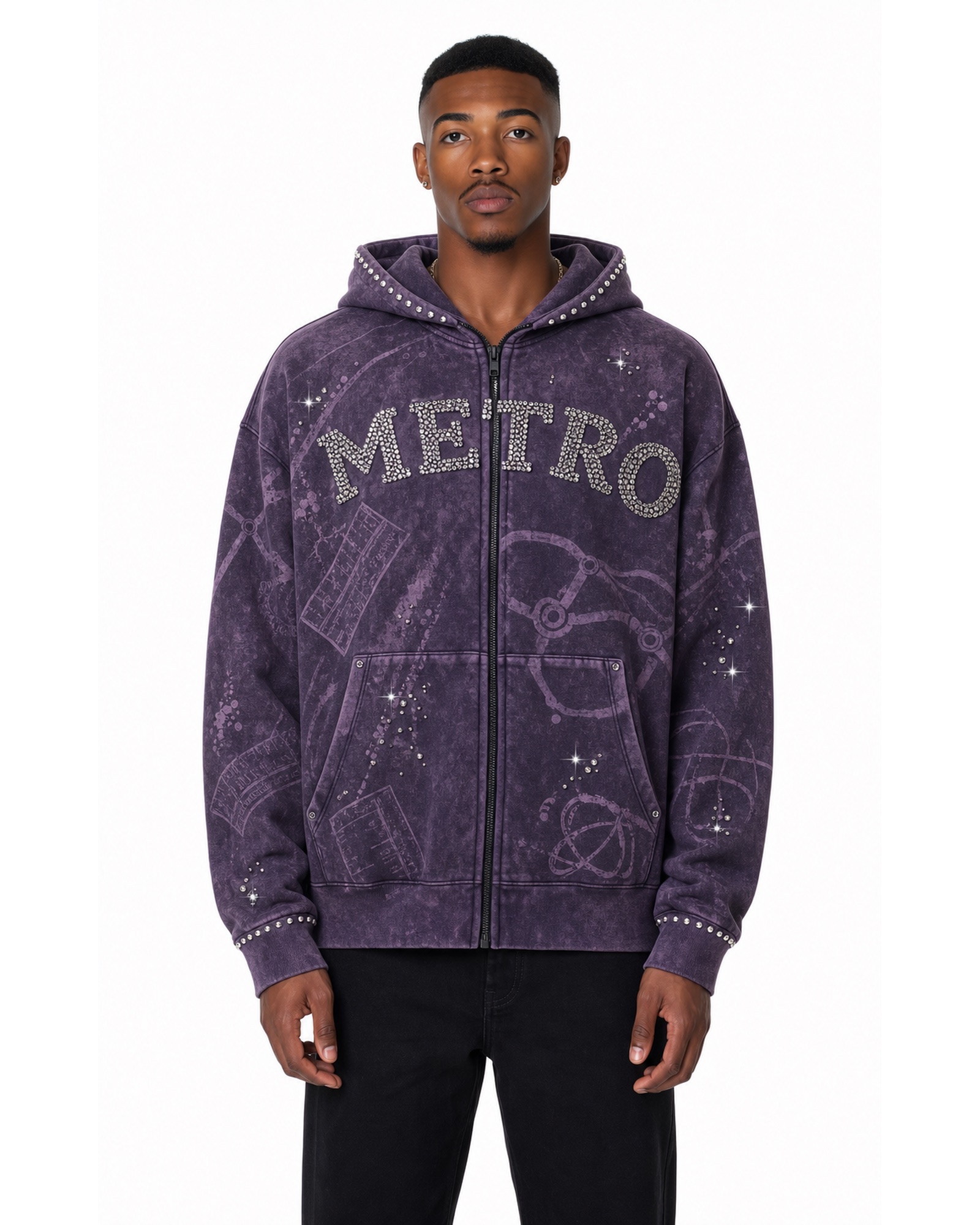 METRO Violet Echo Zip Hoodie front product view on a white background