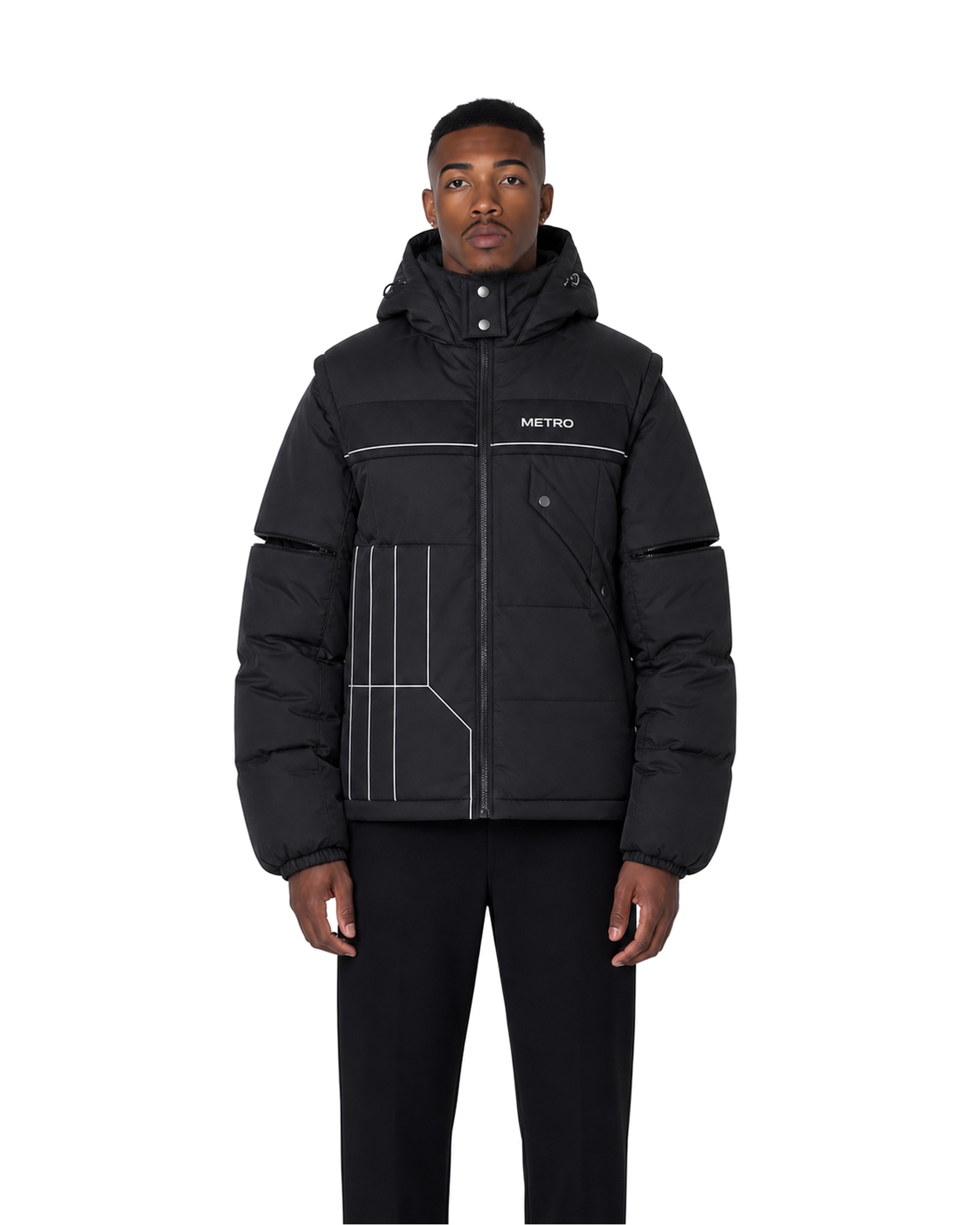 METRO Blackout Grid Puffer Jacket front product view on a white background
