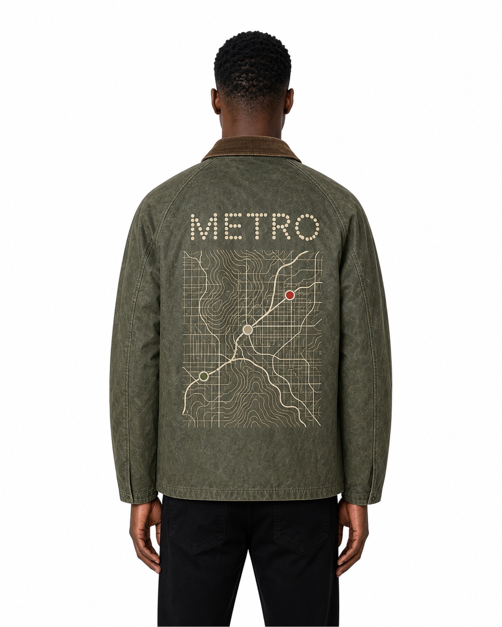 METRO Olive Archive Field Jacket back product view on a white background