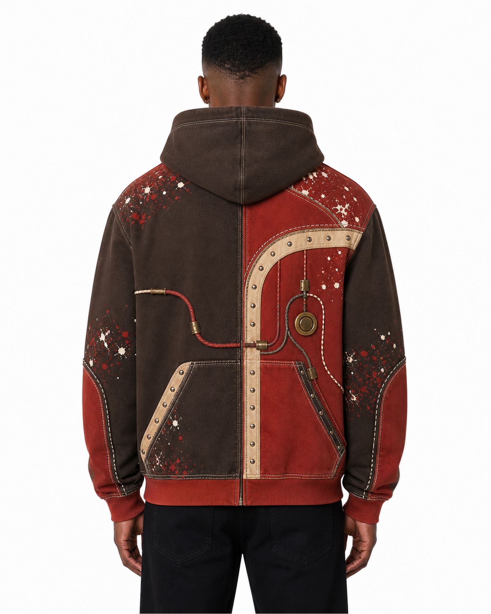 METRO Copper Switchboard Zip Hoodie back product view on a white background