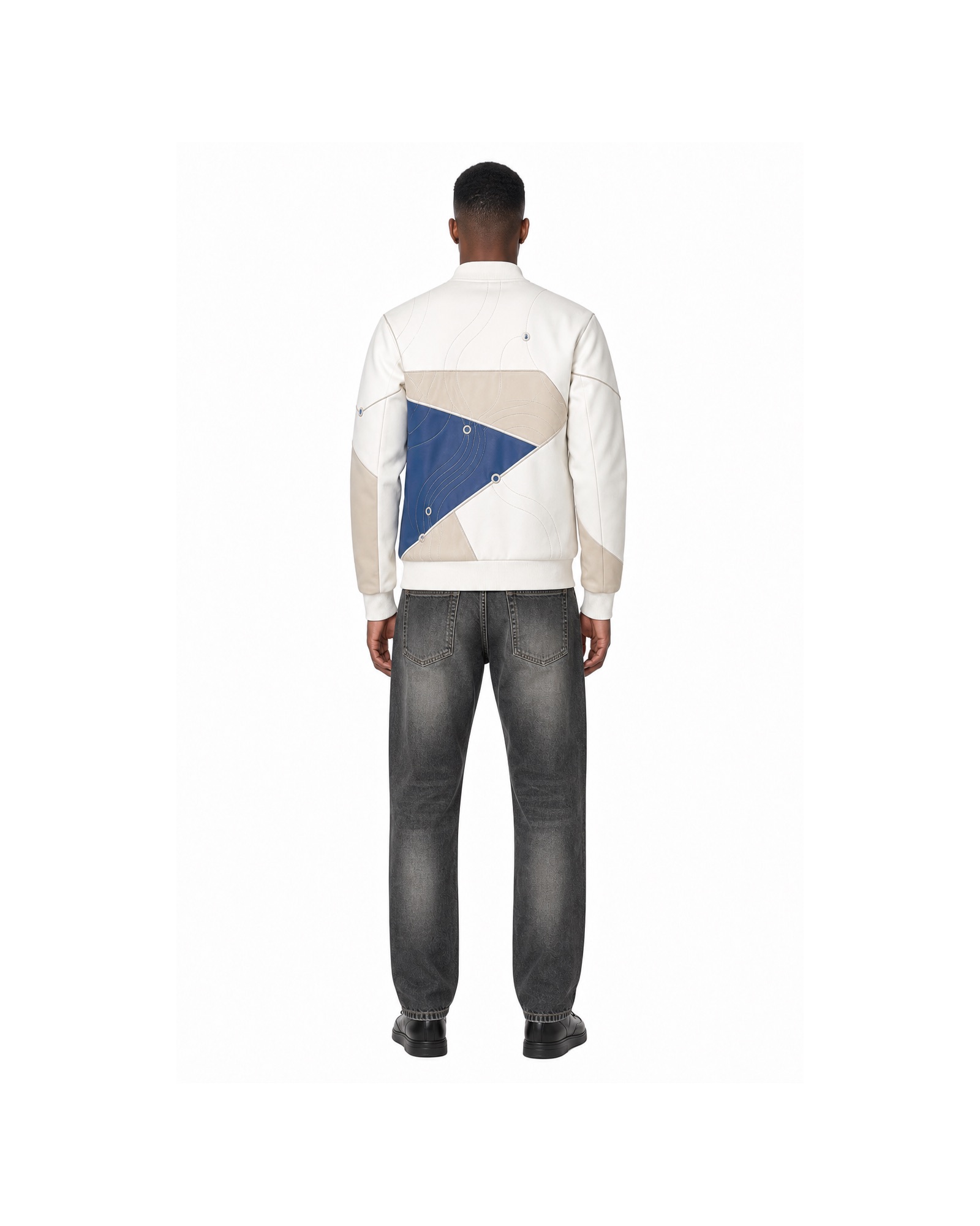 METRO Blue Junction Patch Jacket back product view on a white background