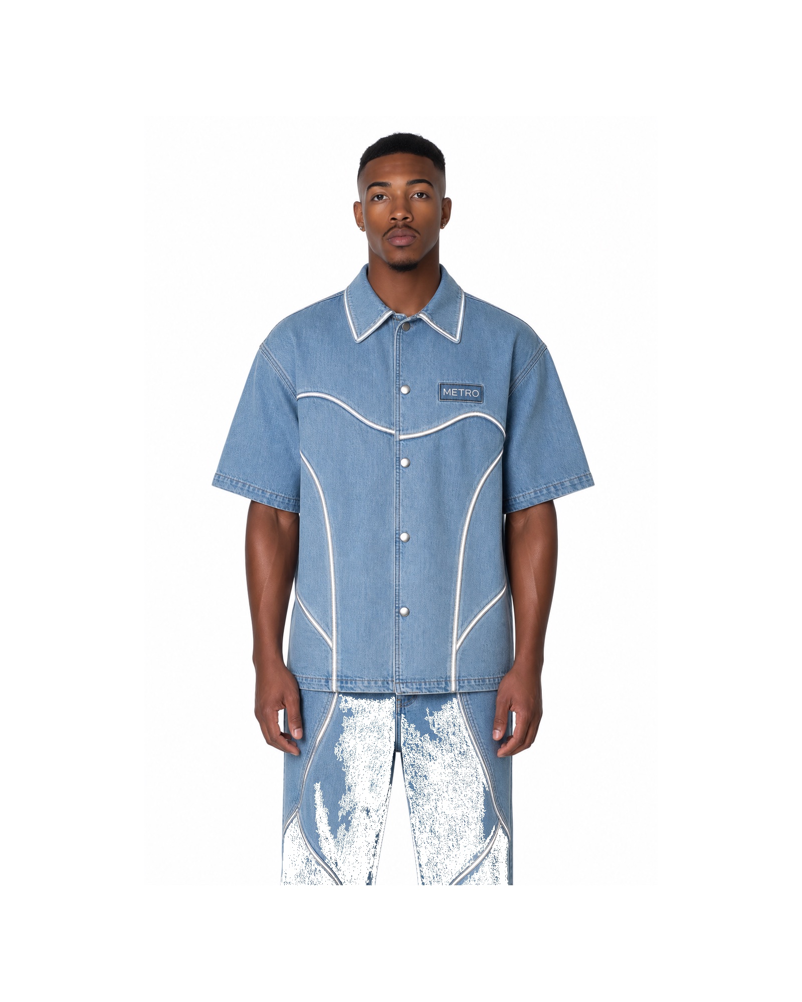 METRO Cloudwash Denim Camp Shirt front product view on a white background