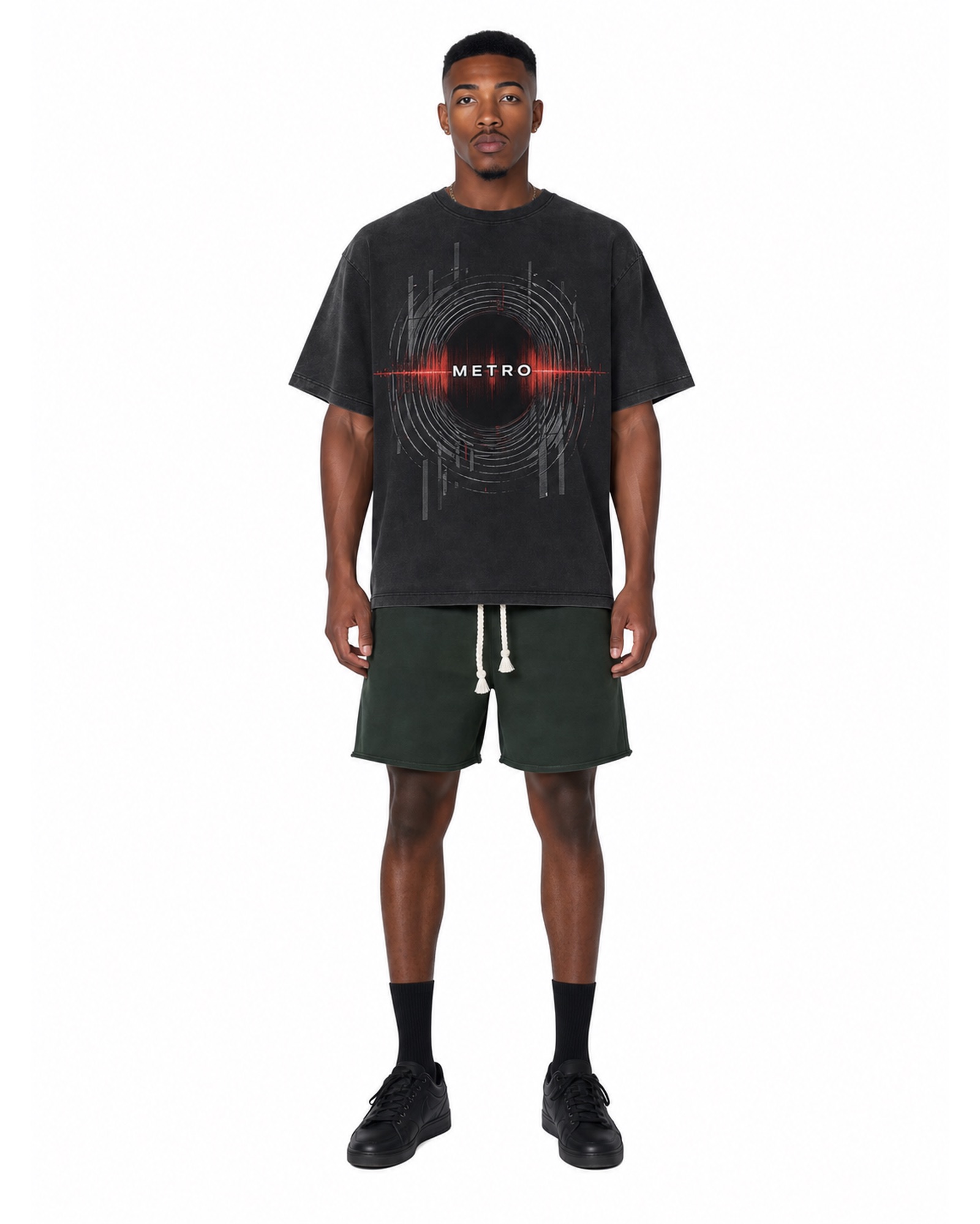 METRO Red Horizon Short Set front product view on a white background