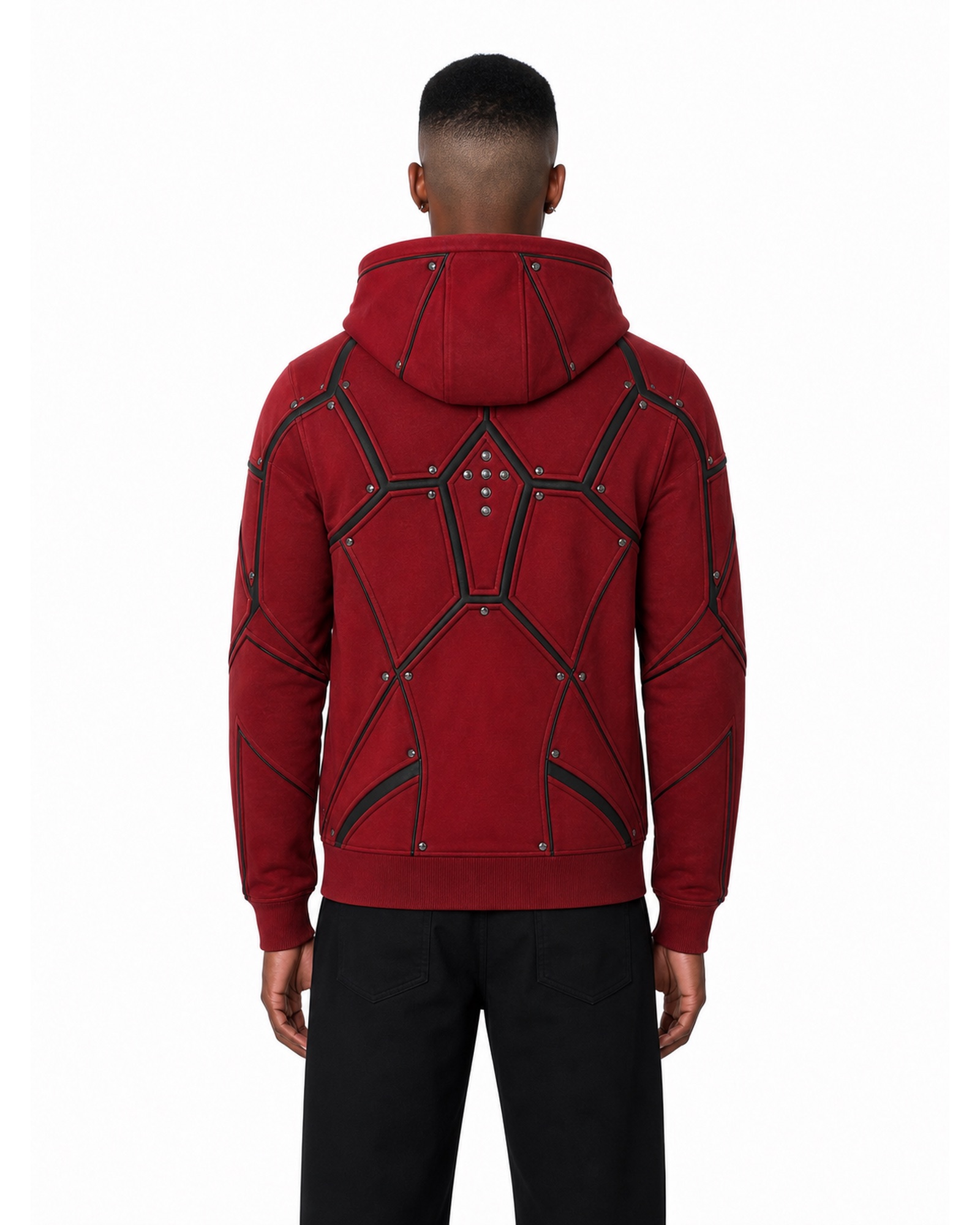 METRO Crimson Web Zip Hoodie back product view on a white background