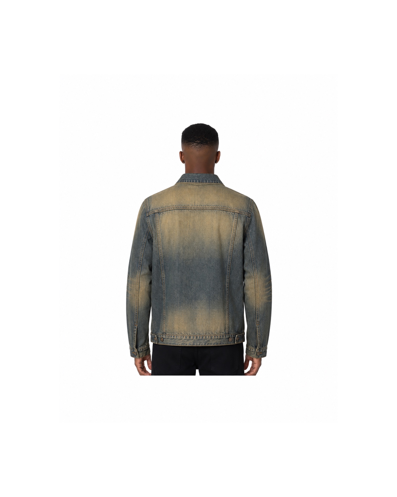 METRO Weathered Yard Denim Jacket back product view on a white background