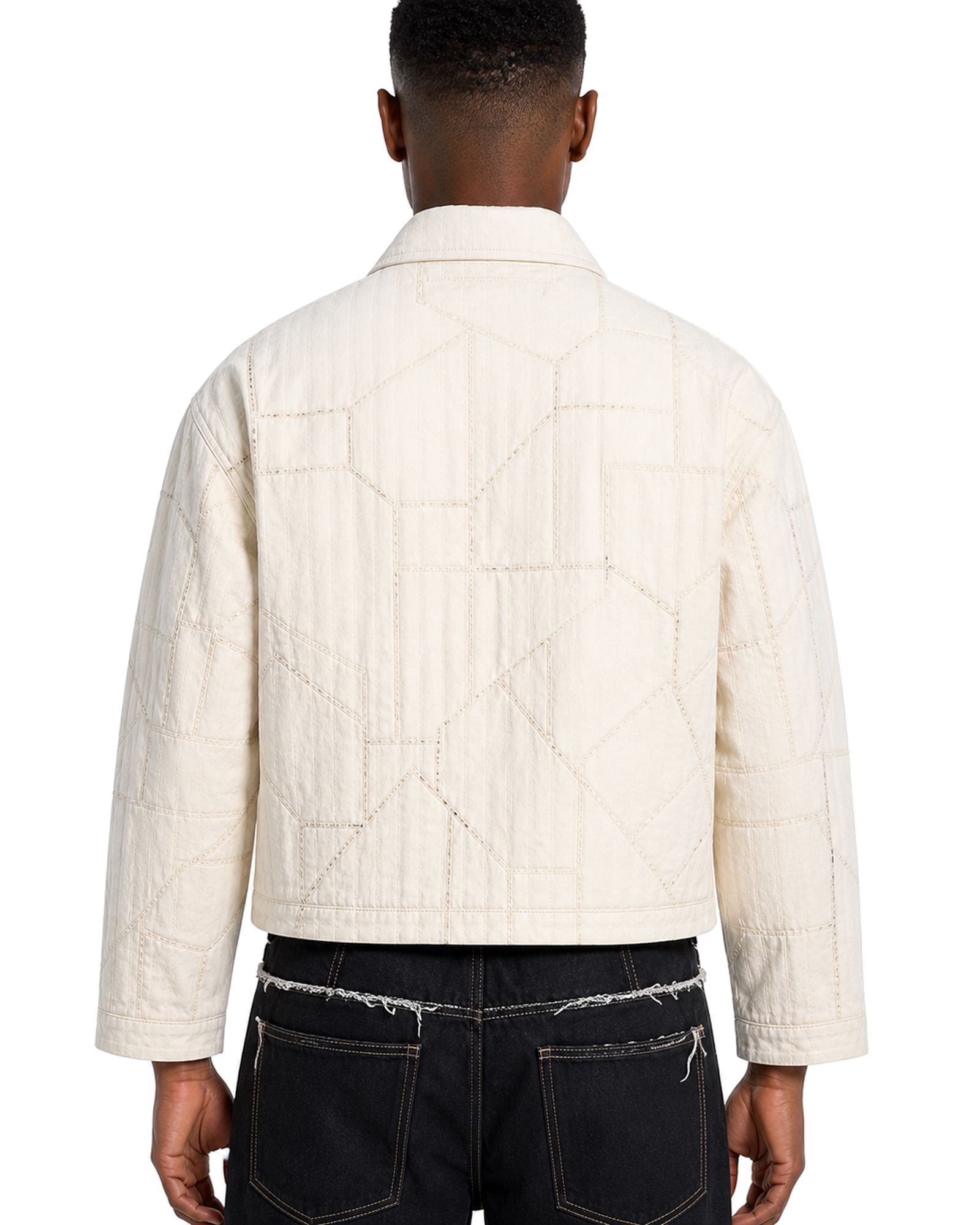 METRO Ivory Grid Work Jacket back product view on a white background