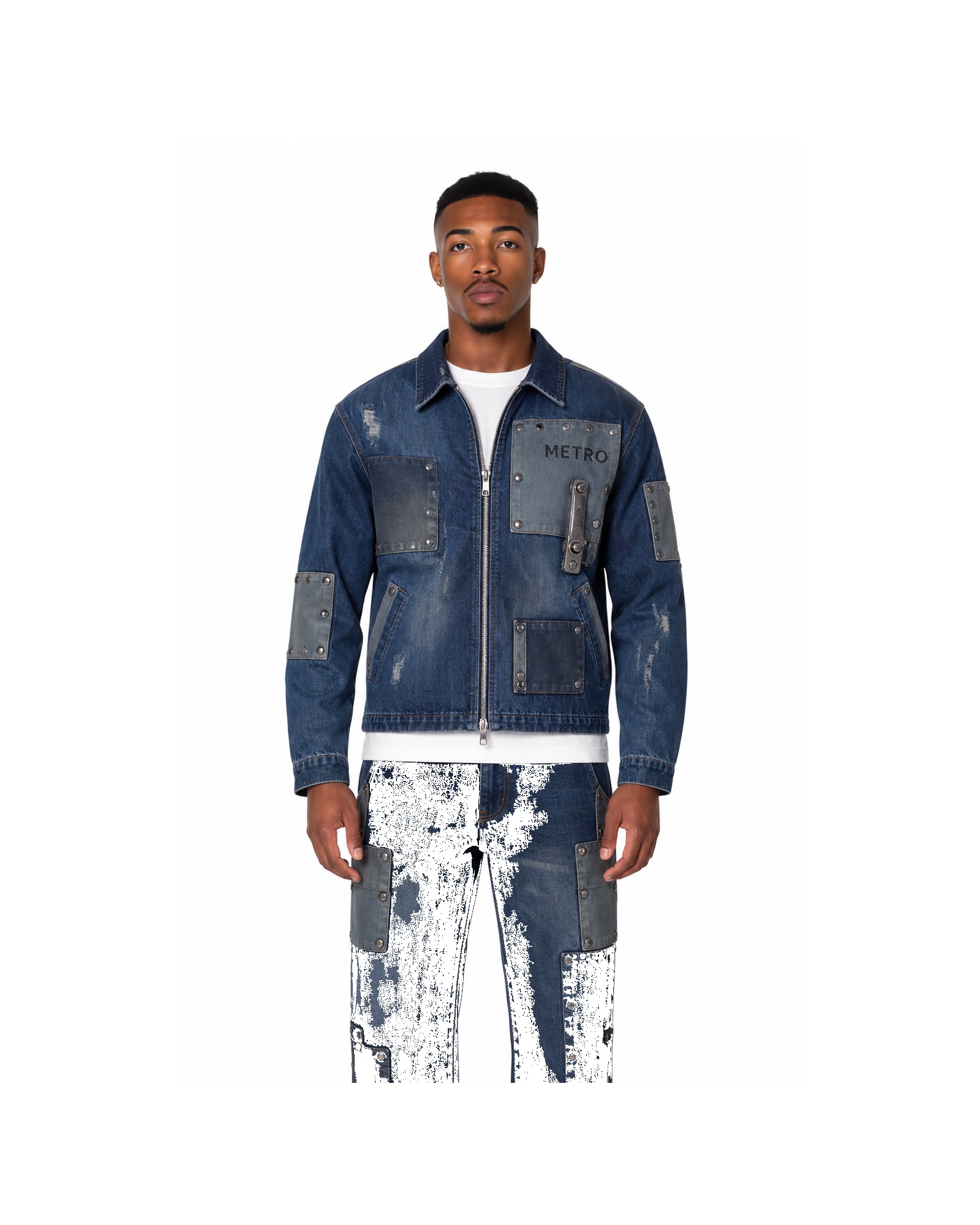 METRO Indigo Terminal Denim Jacket front product view on a white background