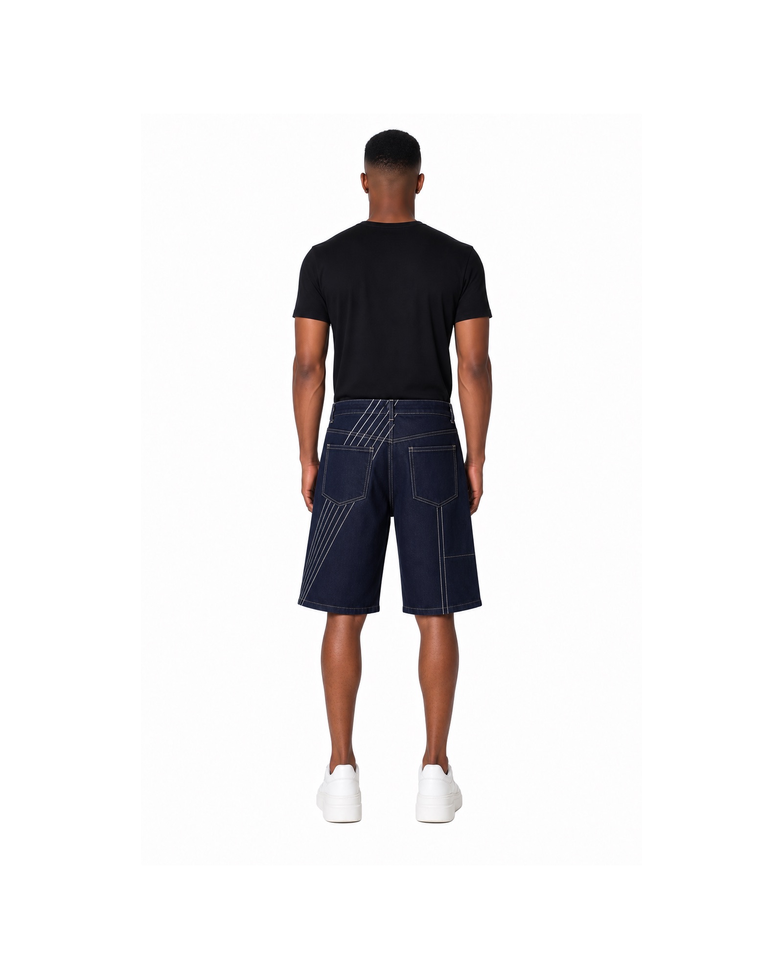 METRO Navy Courtline Shorts back product view on a white background