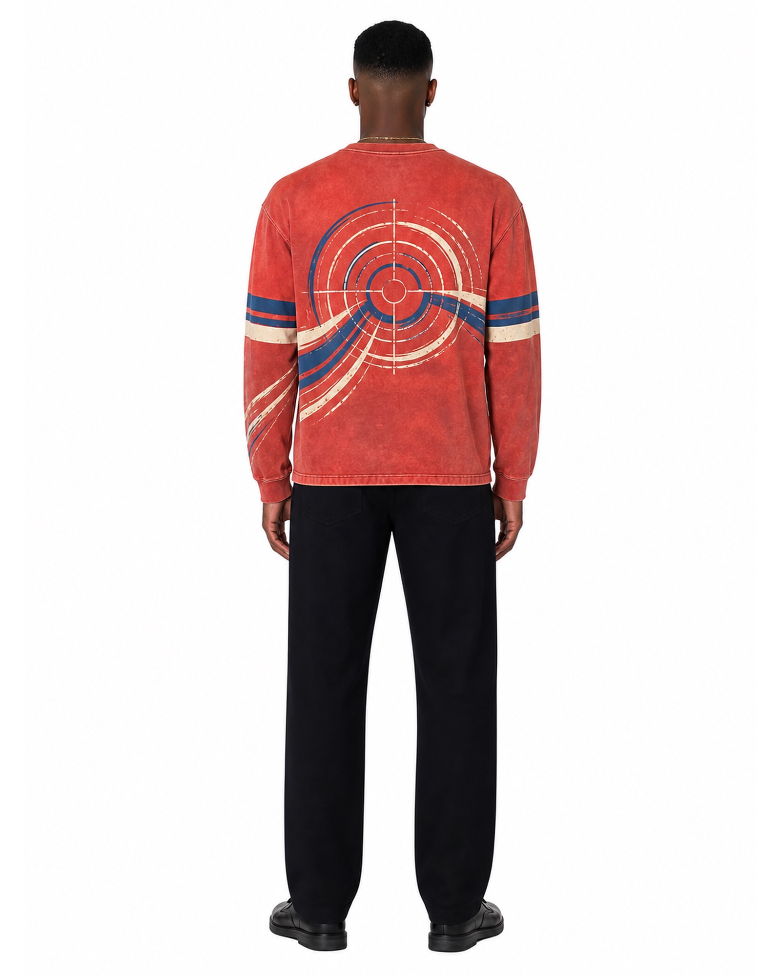 METRO Red Orbit Crewneck back product view on a white background