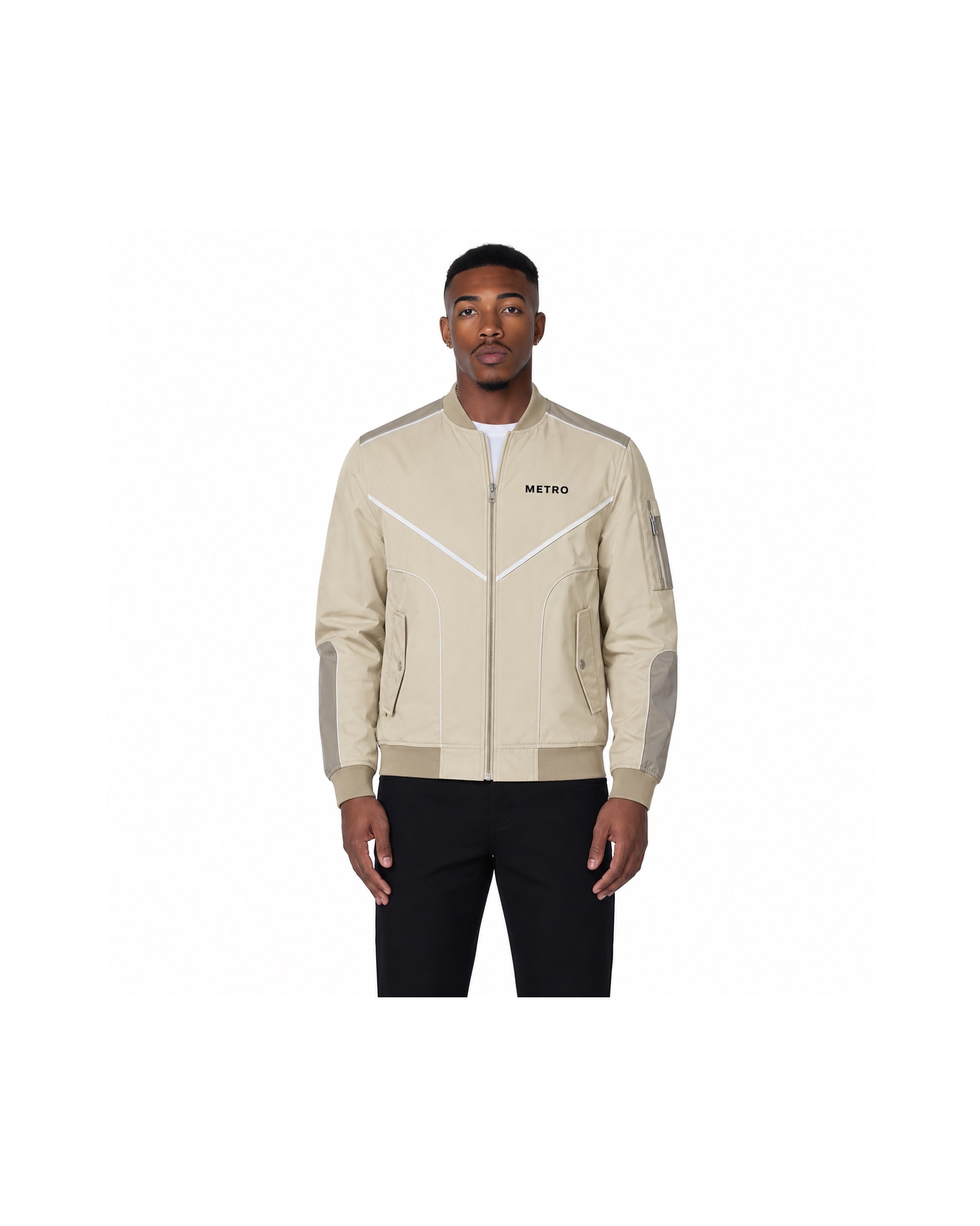 METRO Porcelain Chevron Racer Jacket front product view on a white background