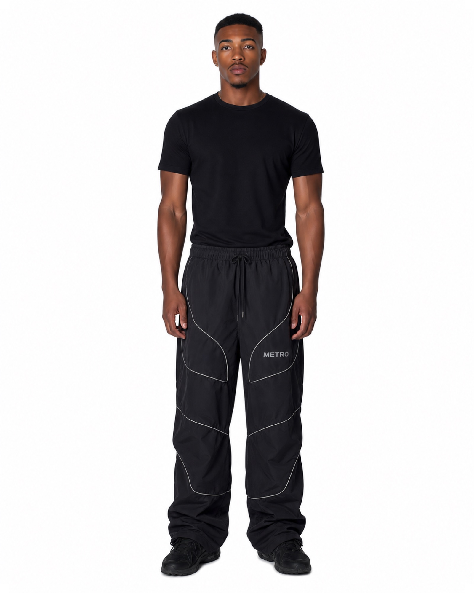 METRO Night Current Stacked Pants front product view on a white background