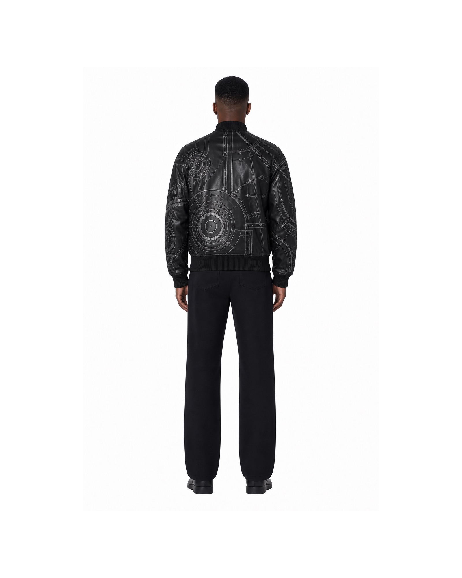 METRO Tunnel Ring Leather Jacket back product view on a white background