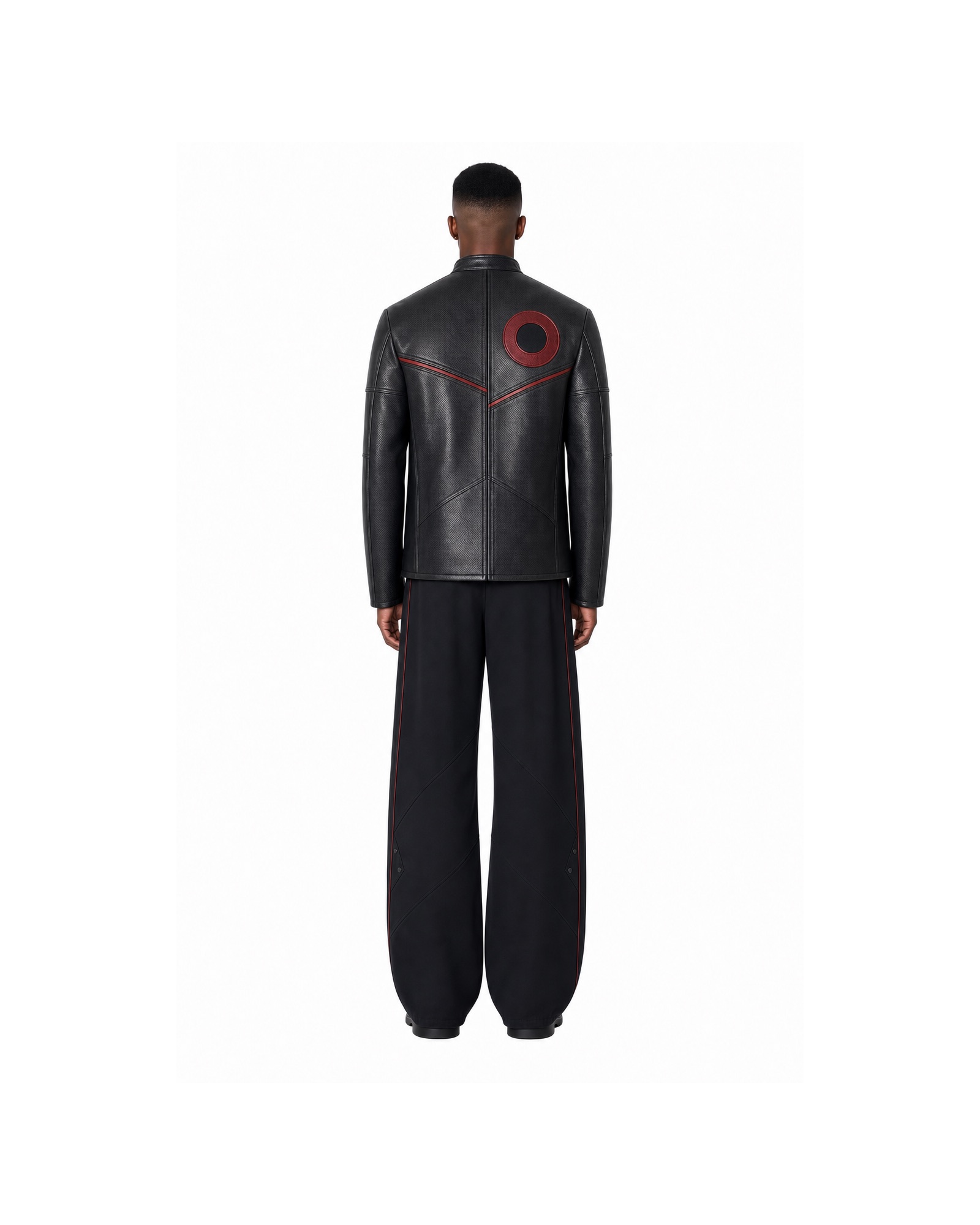 METRO Red Beacon Leather Jacket back product view on a white background