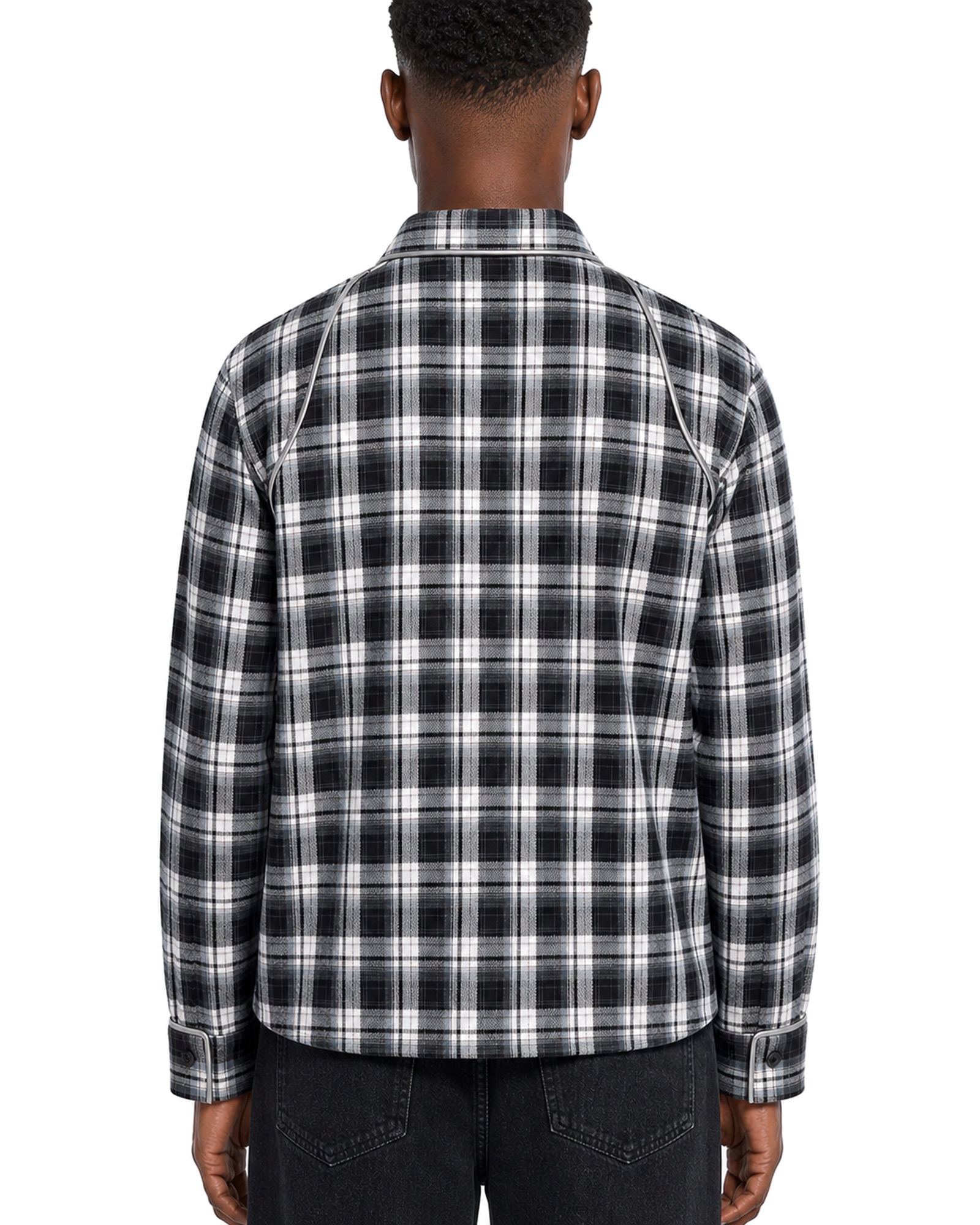 METRO Monochrome Crossing Plaid Shirt back product view on a white background