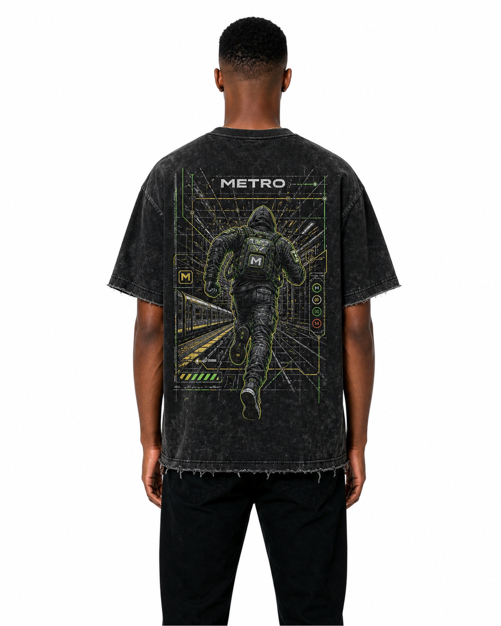 METRO Night Circuit Graphic Tee back product view on a white background