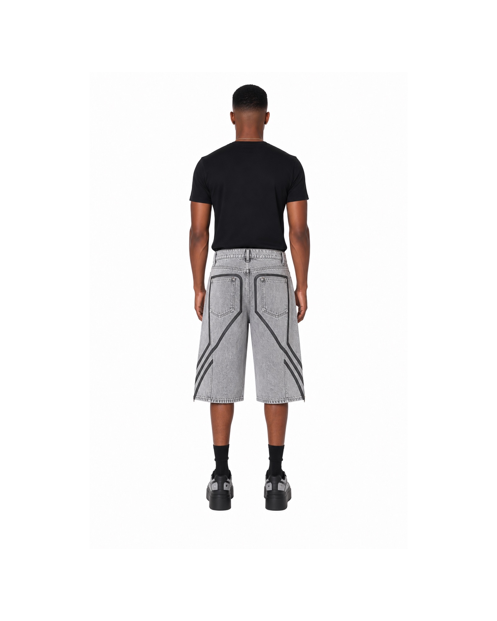 METRO Silver Track Panel Shorts back product view on a white background