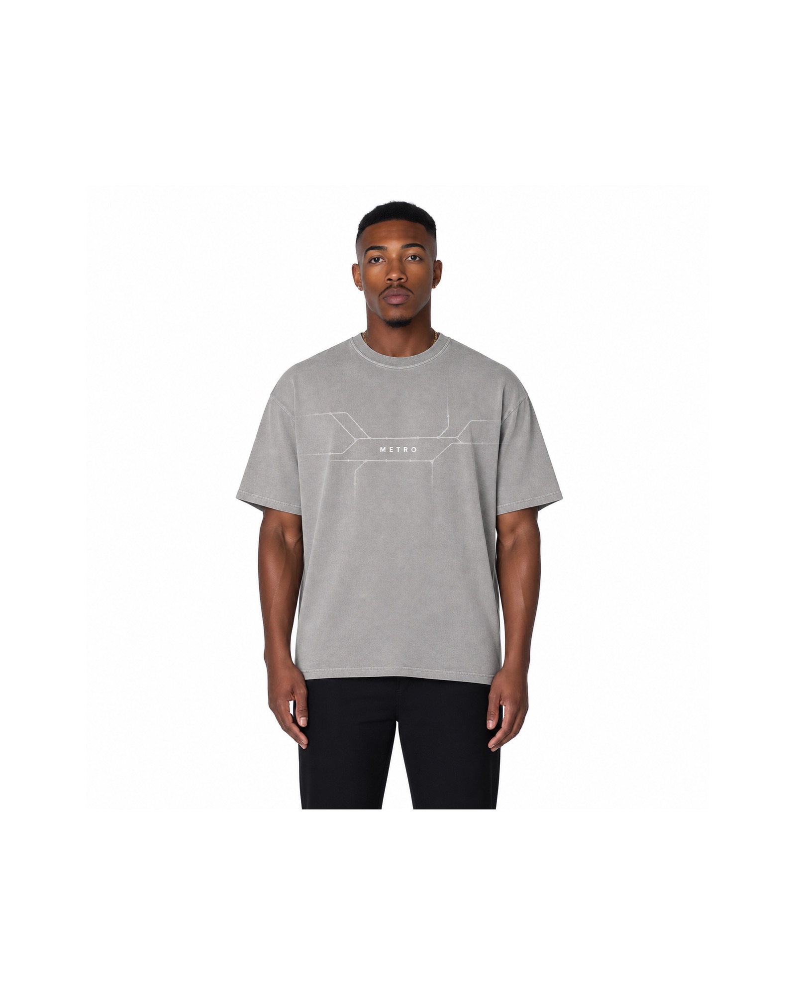 METRO Mist Blueprint Oversized Tee front product view on a white background
