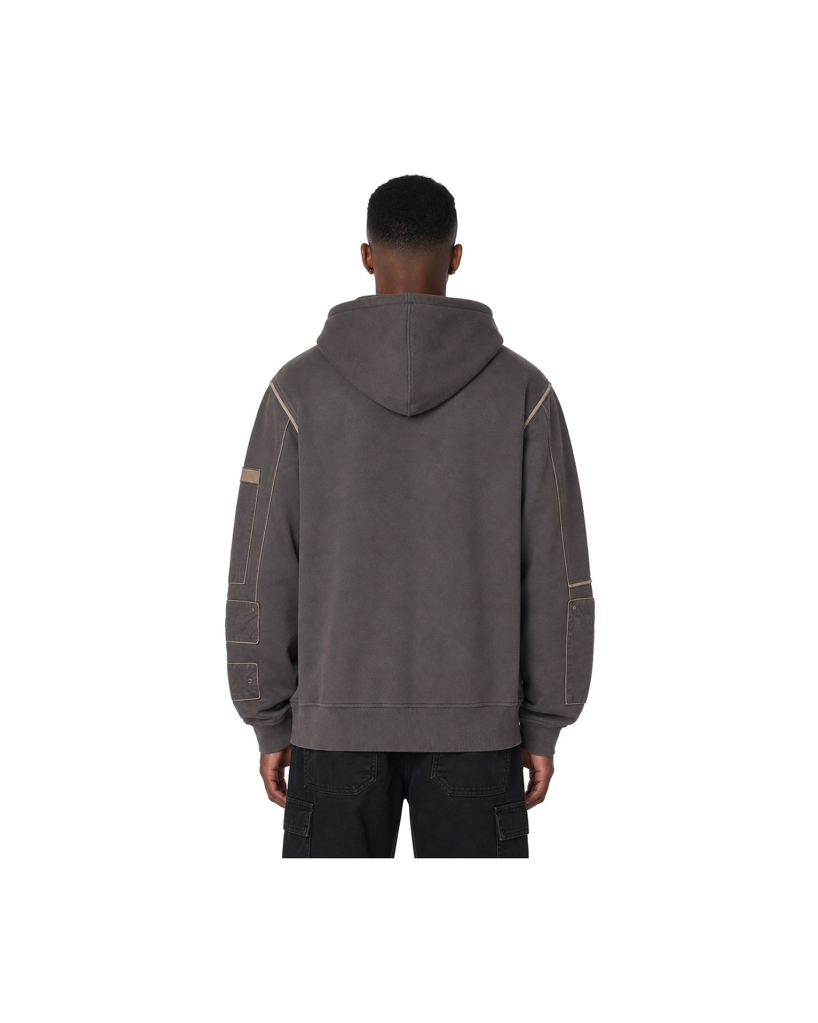 METRO Charcoal Parcel Hoodie back product view on a white background