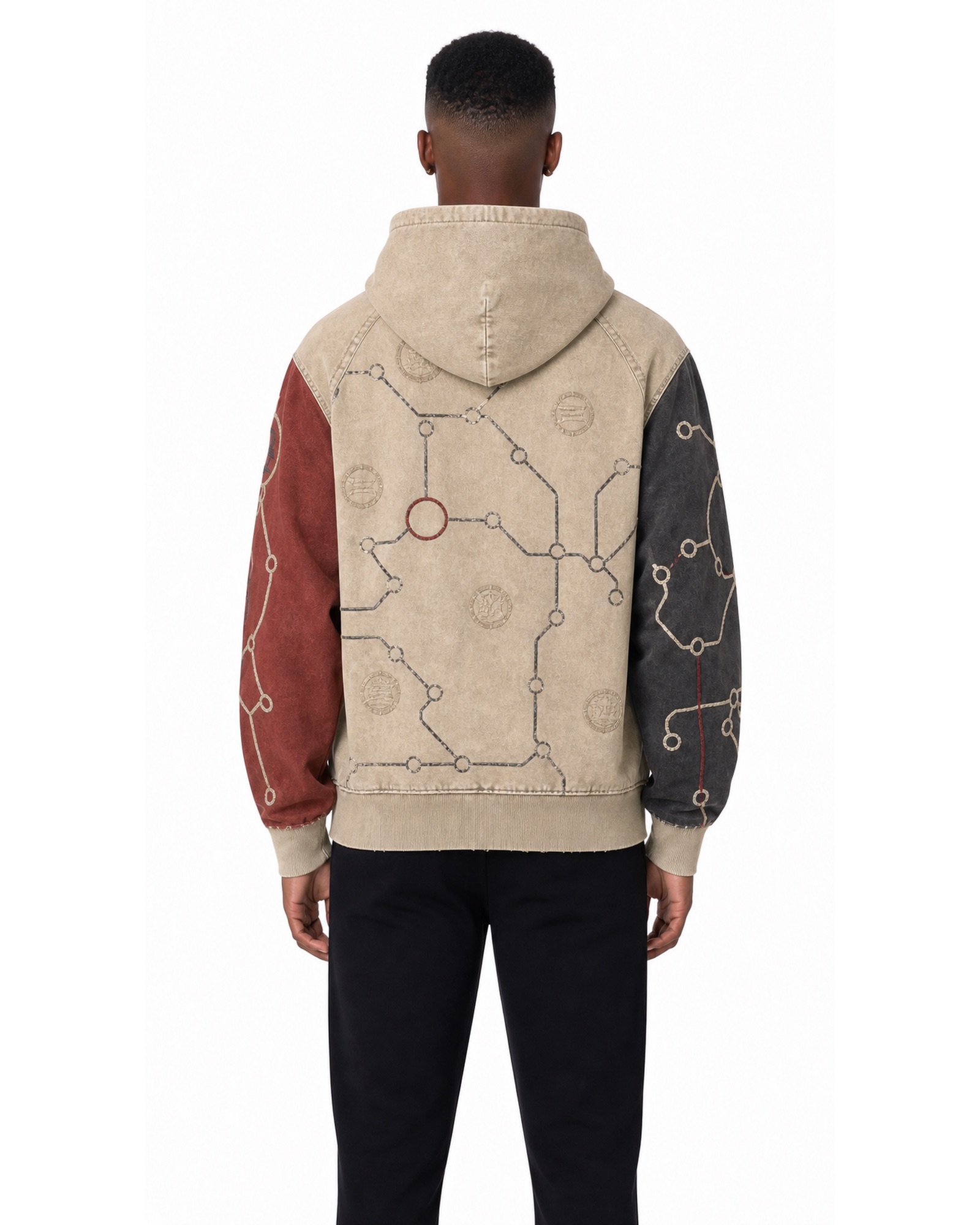 METRO Sandstone Diagram Zip Hoodie back product view on a white background