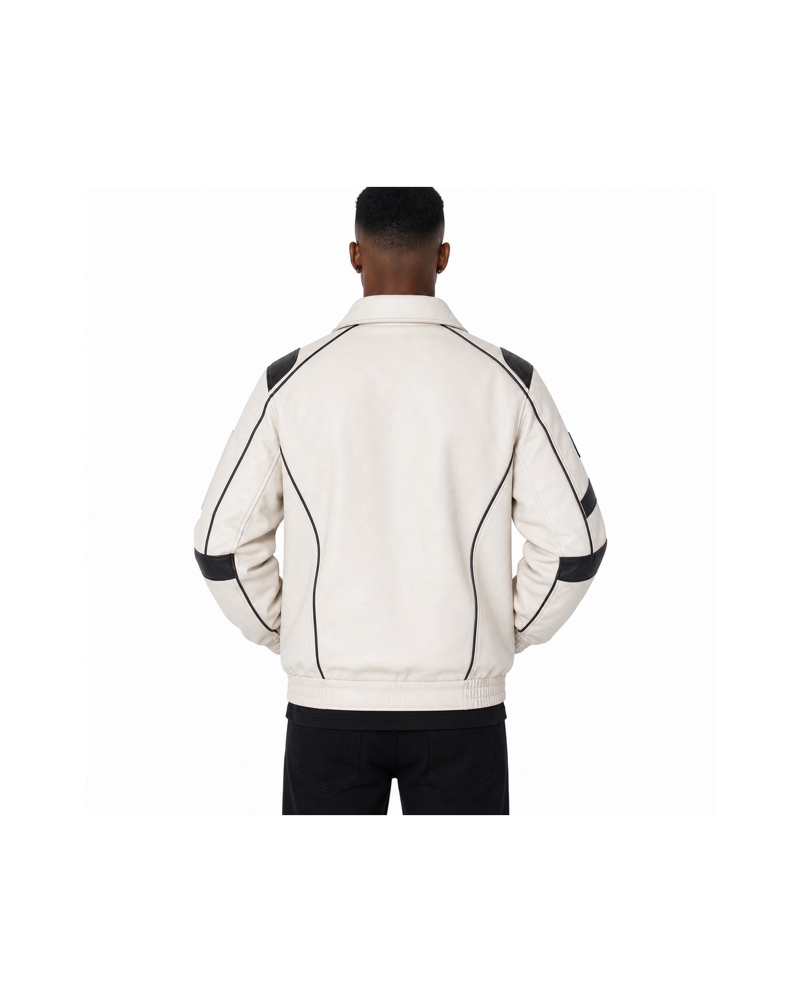 METRO Ivory Trackline Racer Jacket back product view on a white background