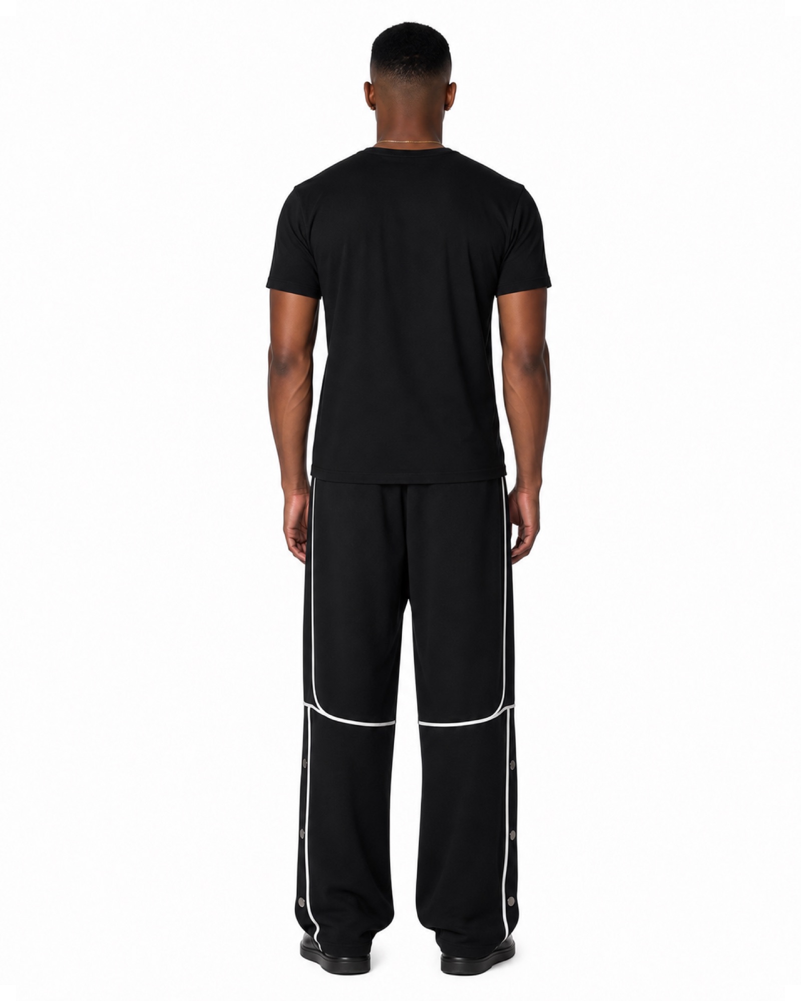 METRO White Rail Snap Pants back product view on a white background
