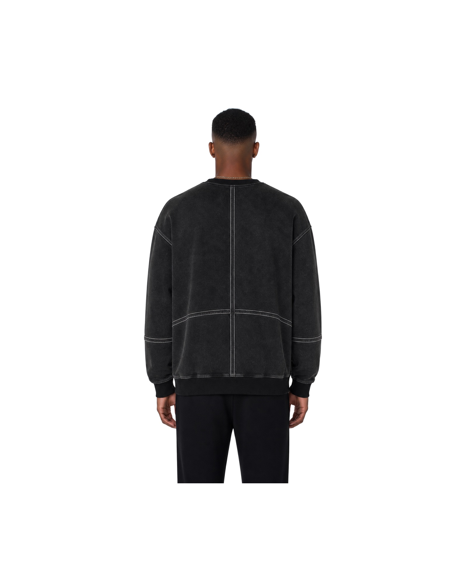 METRO Black Grid Crewneck back product view on a white background