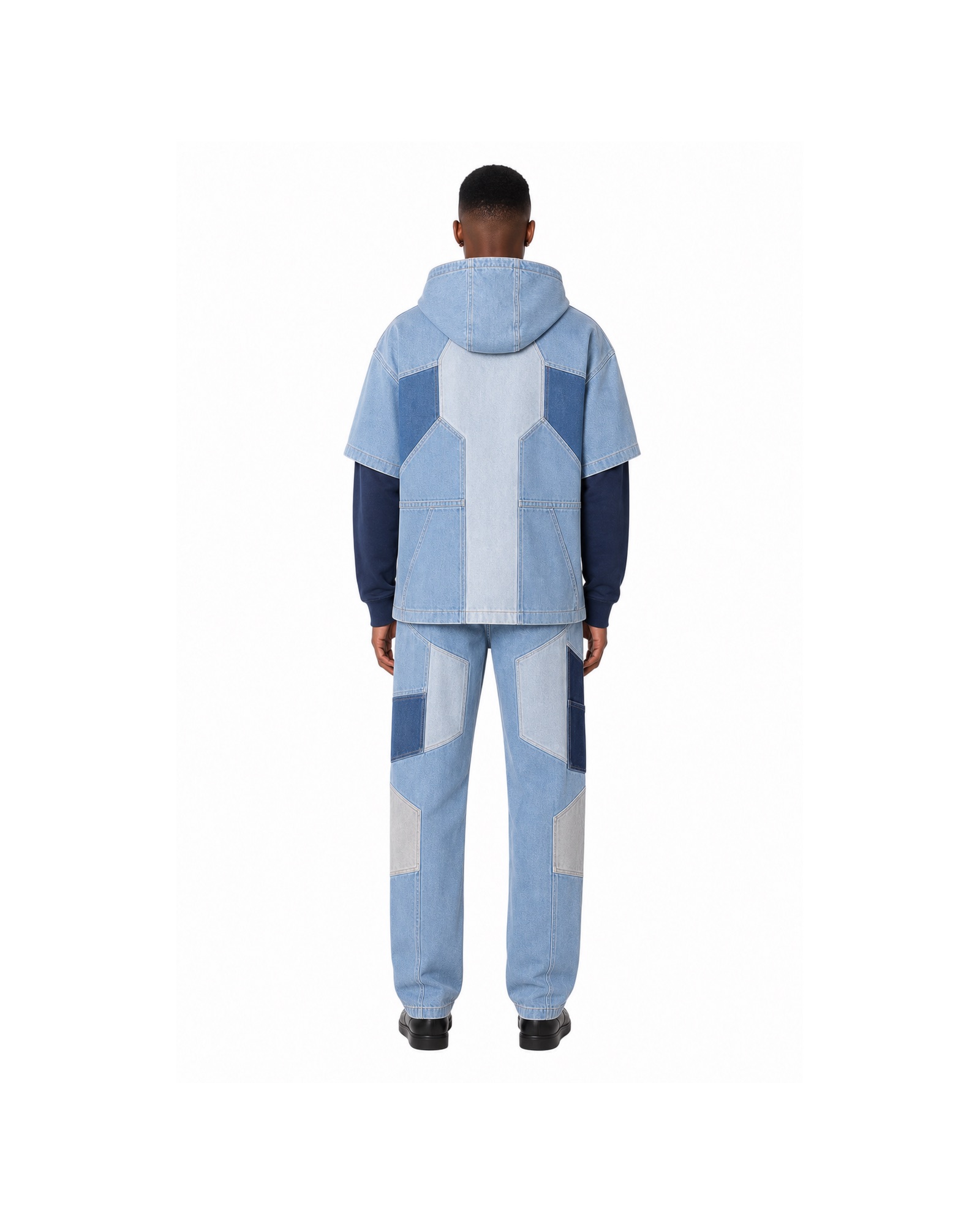METRO Blue Mosaic Denim Set back product view on a white background