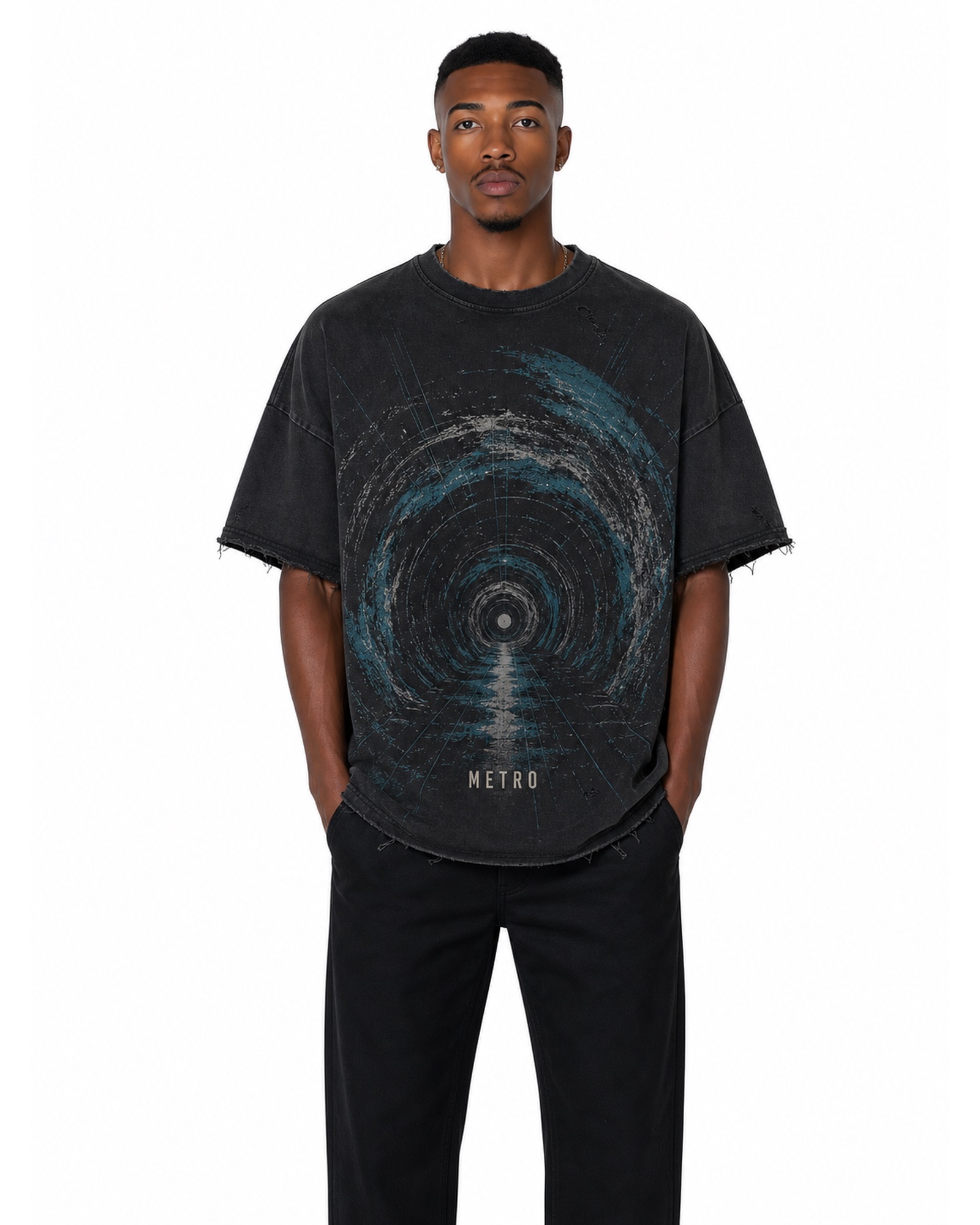 METRO Midnight Vortex Graphic Tee front product view on a white background