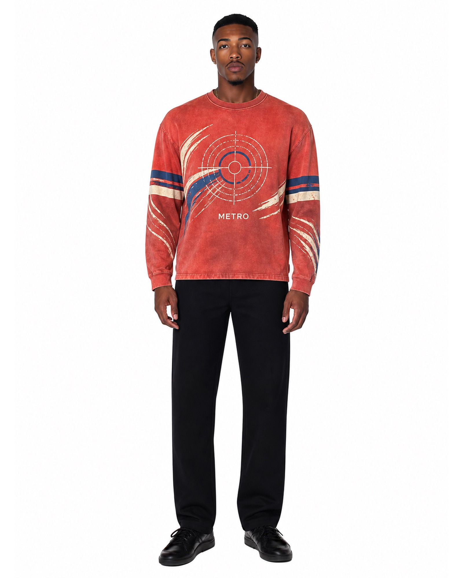 METRO Red Orbit Crewneck front product view on a white background