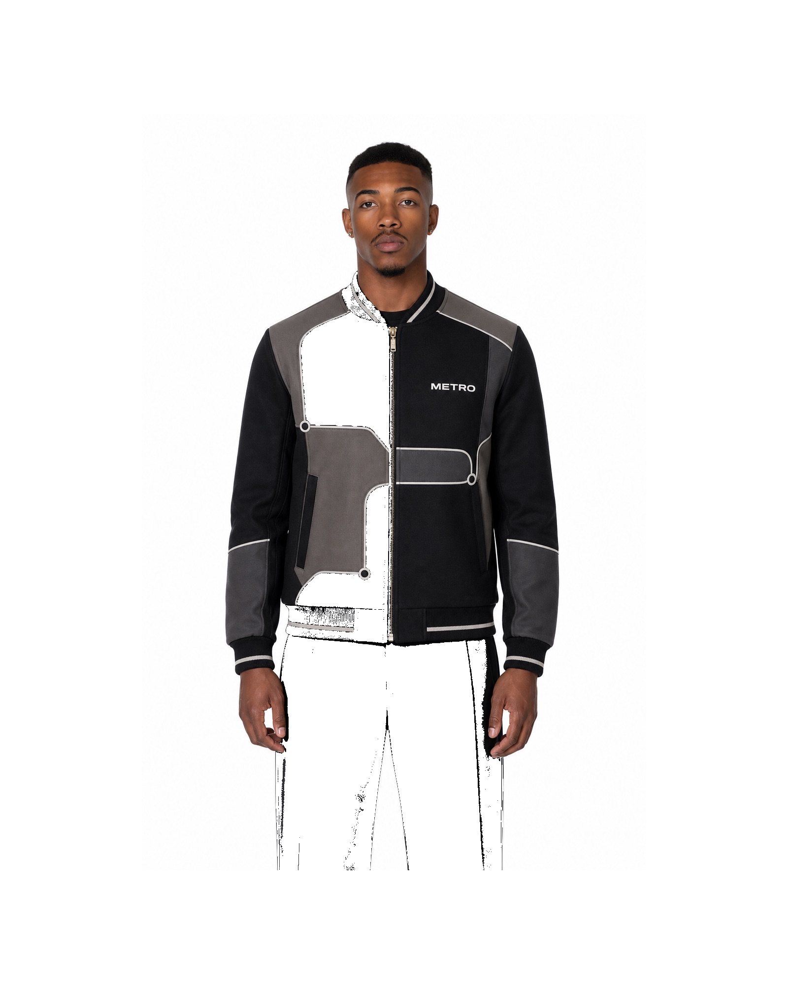 METRO Monochrome Block Bomber front product view on a white background