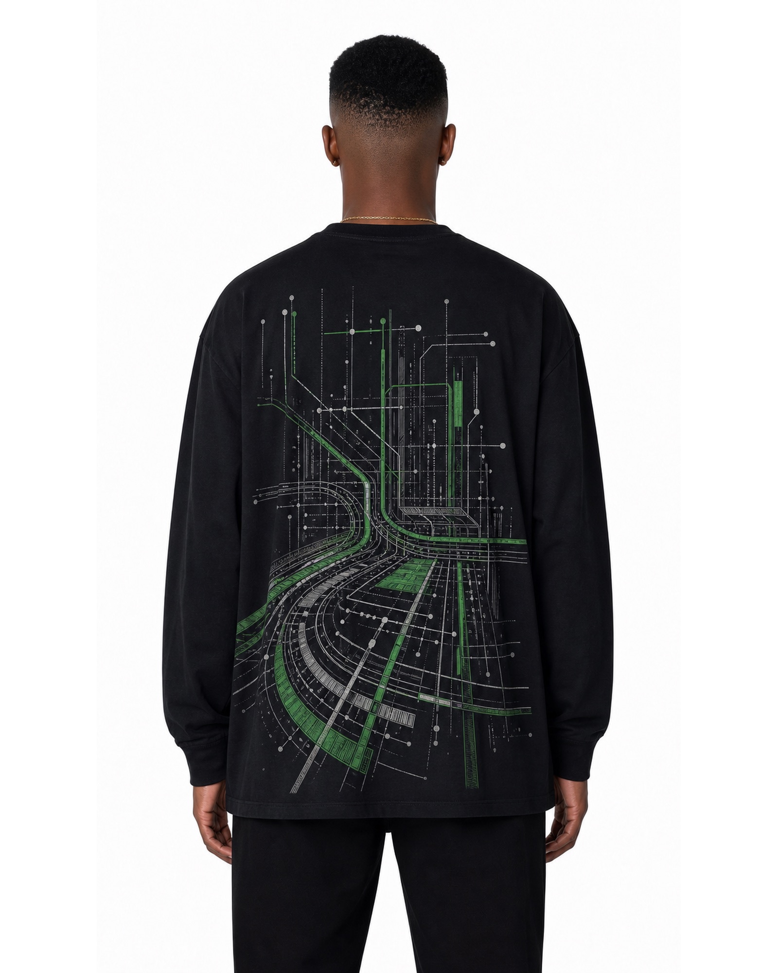 METRO Greenline Network Long-Sleeve Tee back product view on a white background