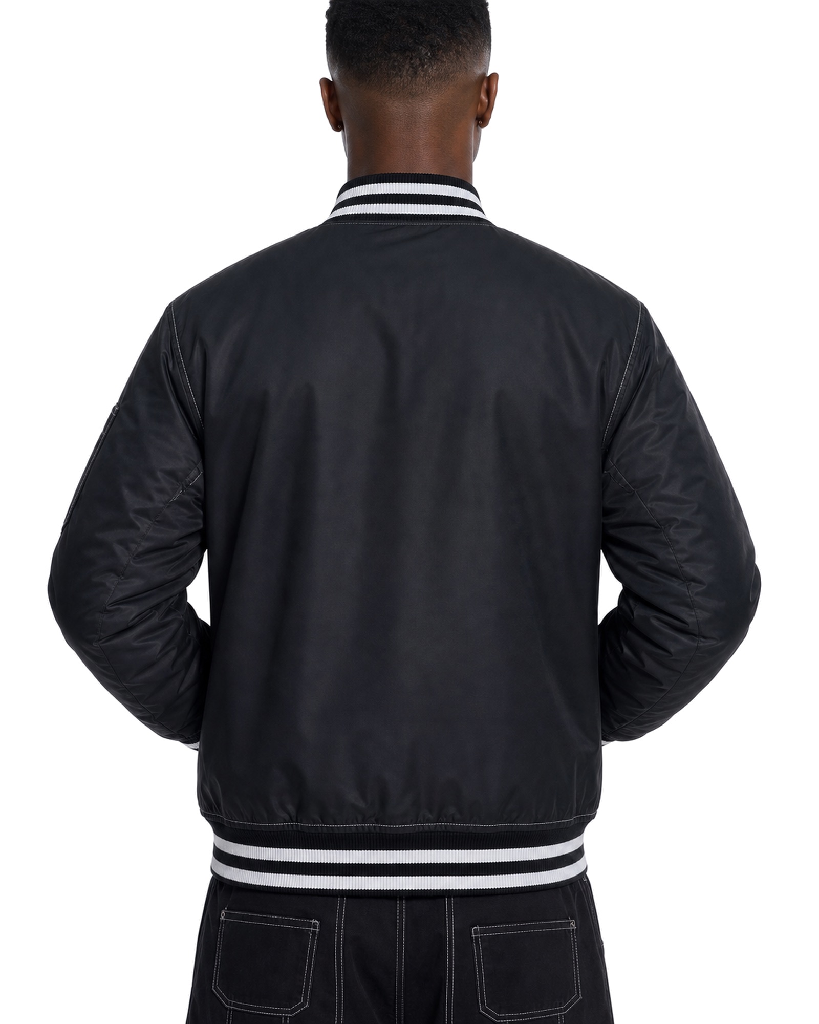 METRO Platform Satin Varsity Jacket back product view on a white background