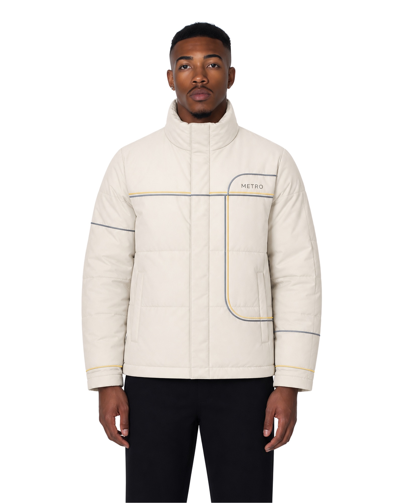 METRO Oatline Pocket Puffer Jacket front product view on a white background
