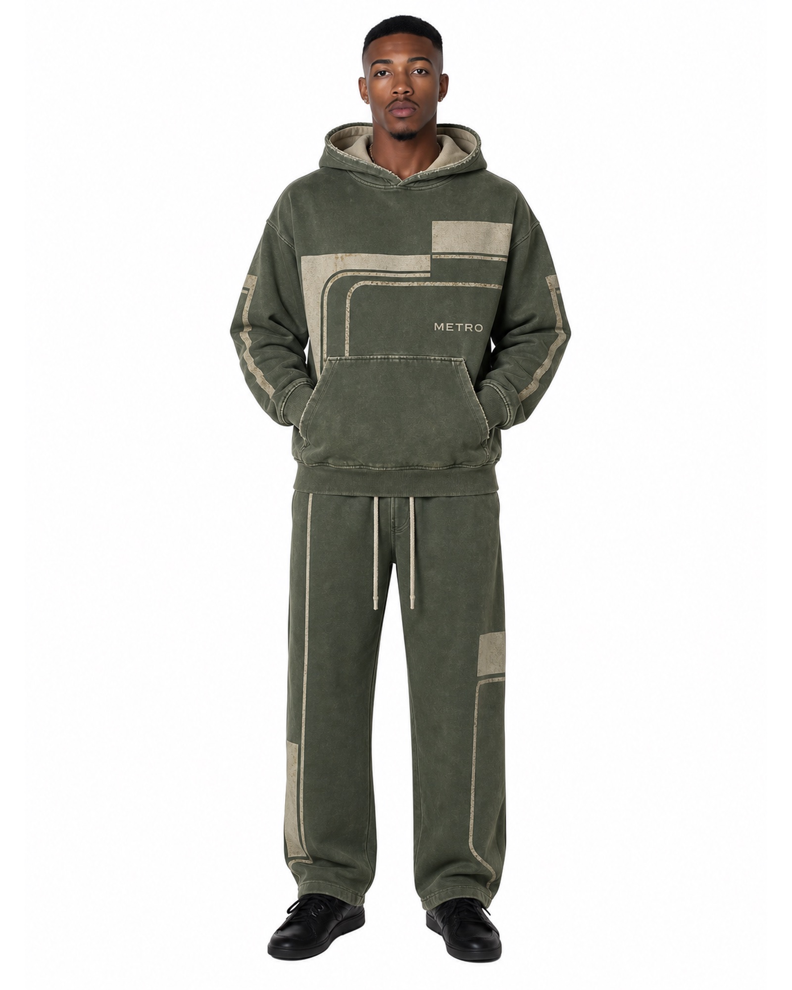 METRO Olive Frame Sweat Set front product view on a white background