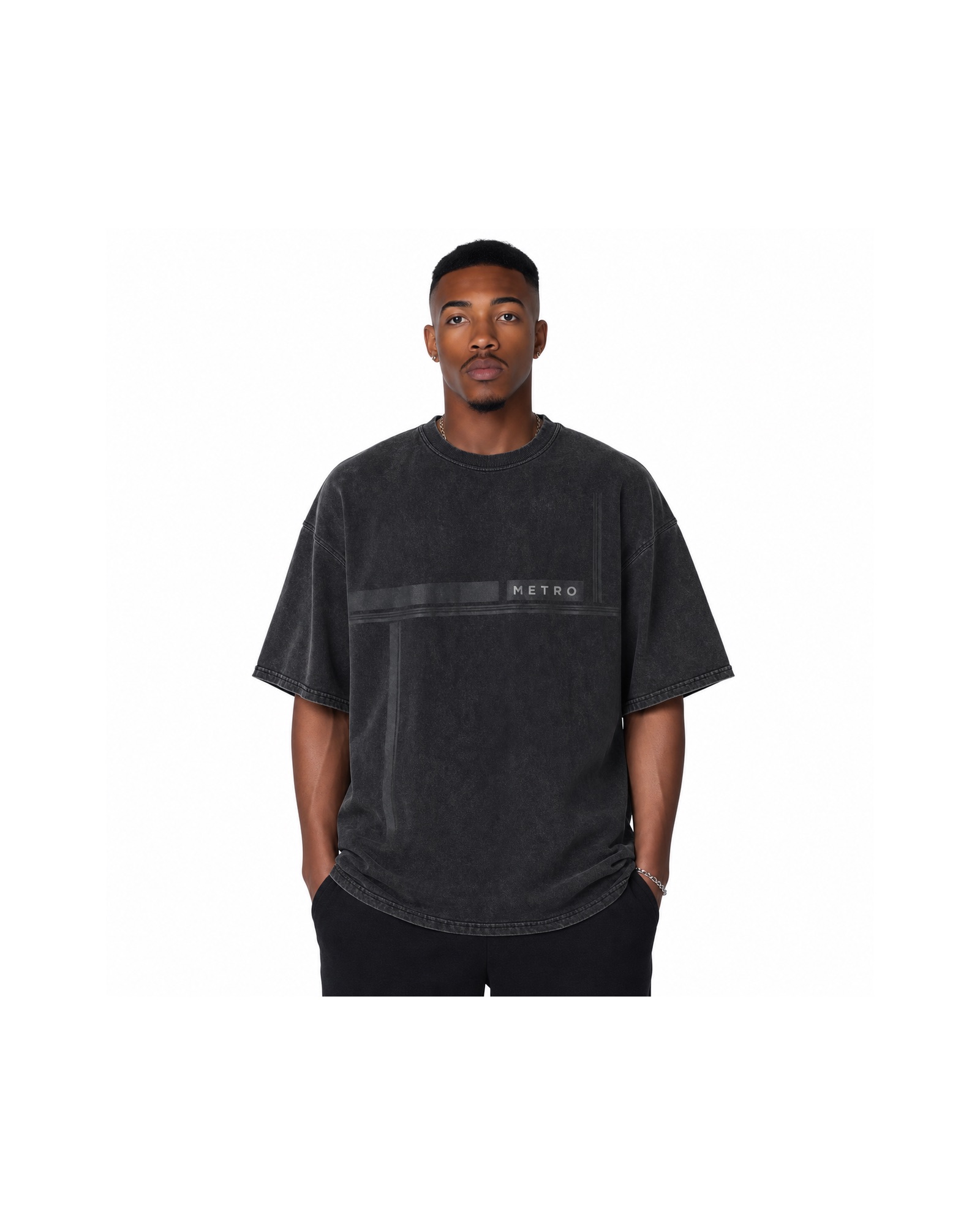 METRO Reflector Band Oversized Tee front product view on a white background