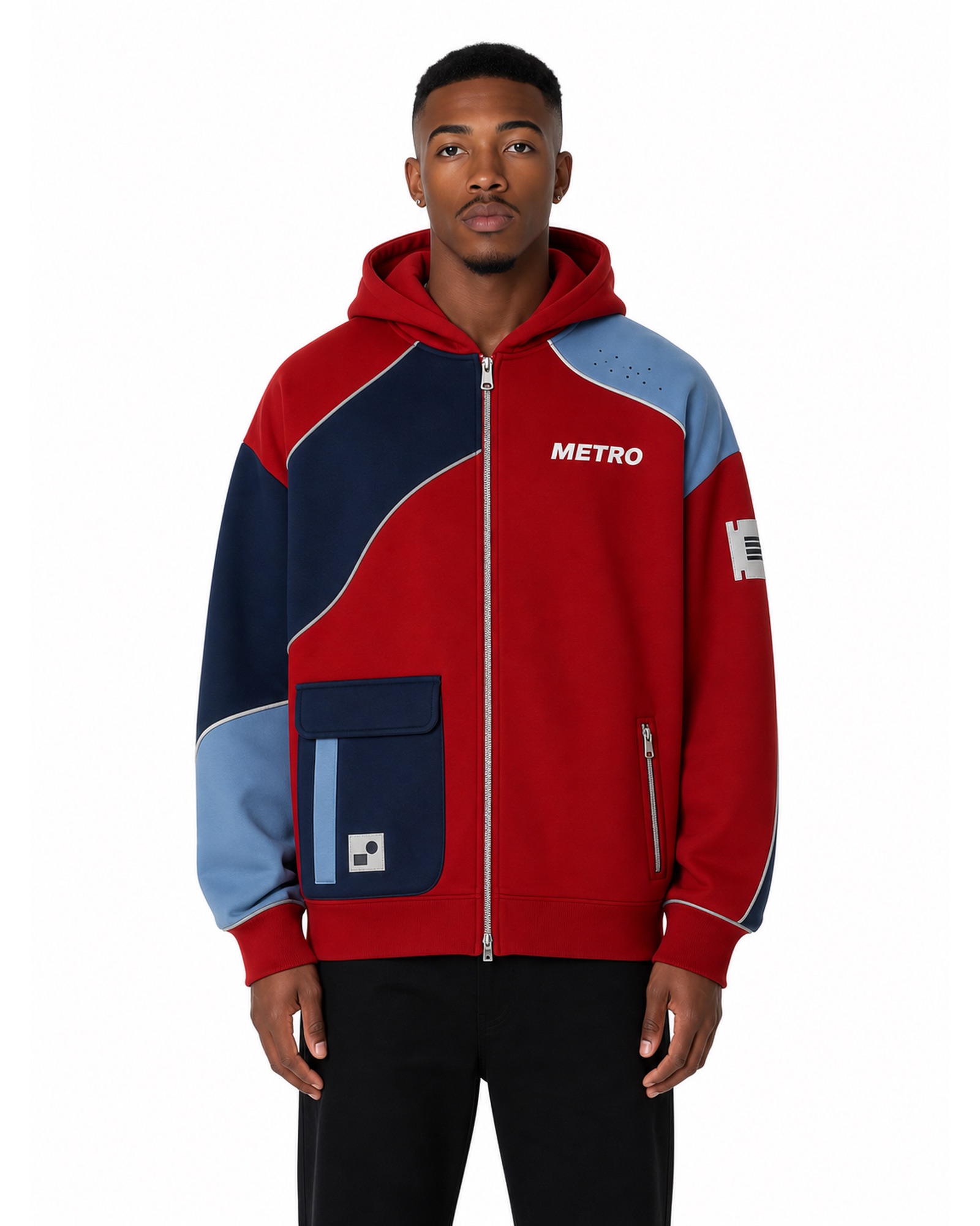METRO Signal Block Zip Hoodie front product view on a white background