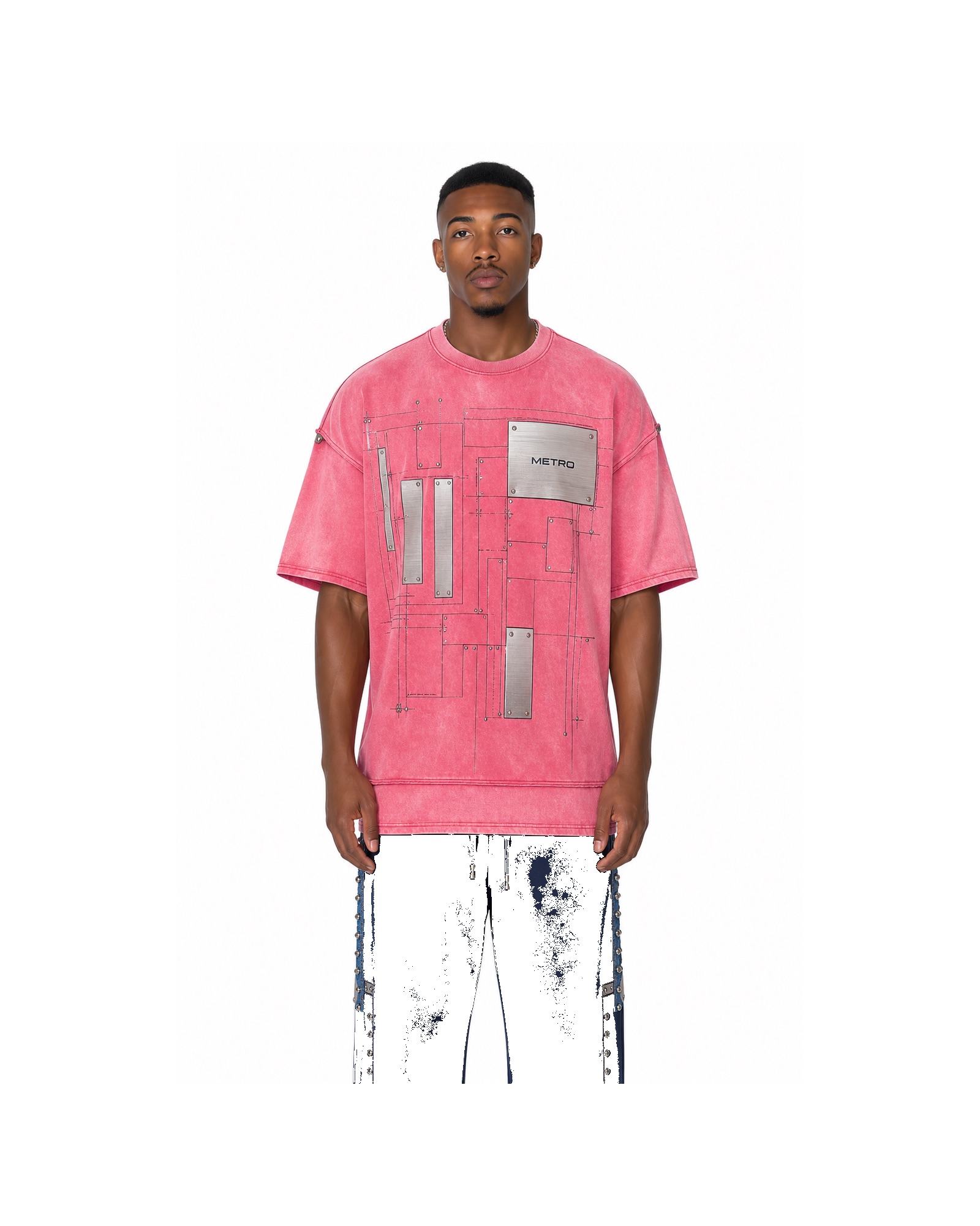 METRO Pink Control Oversized Tee front product view on a white background