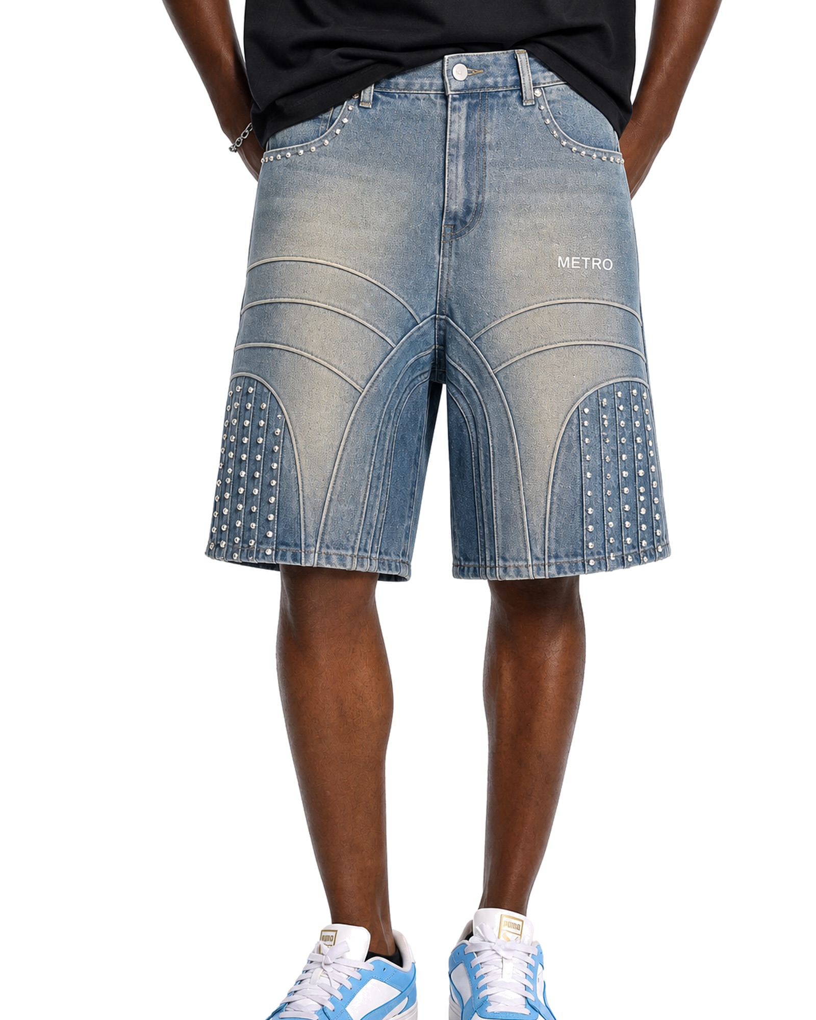 METRO Raincode Denim Jorts front product view on a white background