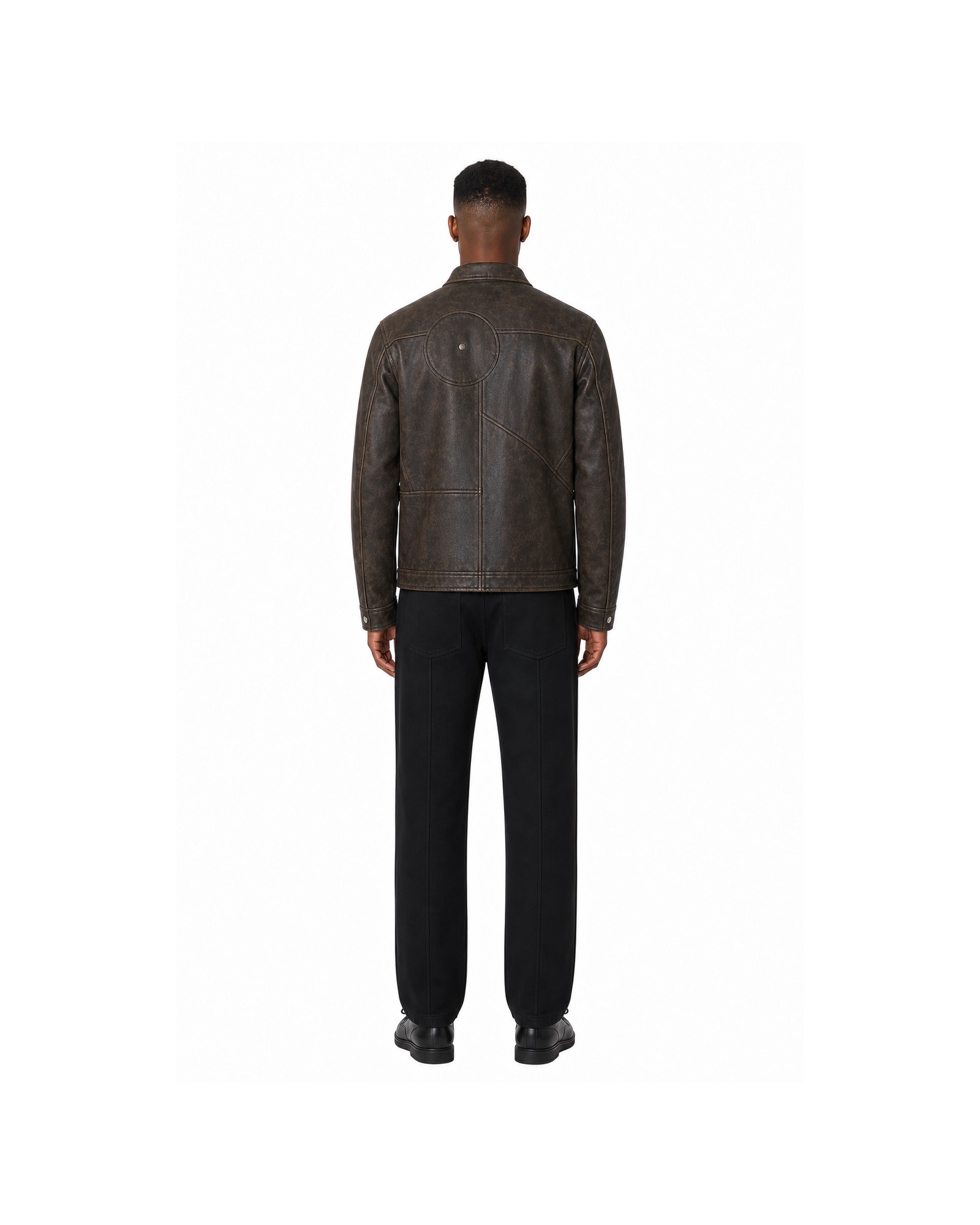 METRO Umber Passage Leather Jacket back product view on a white background