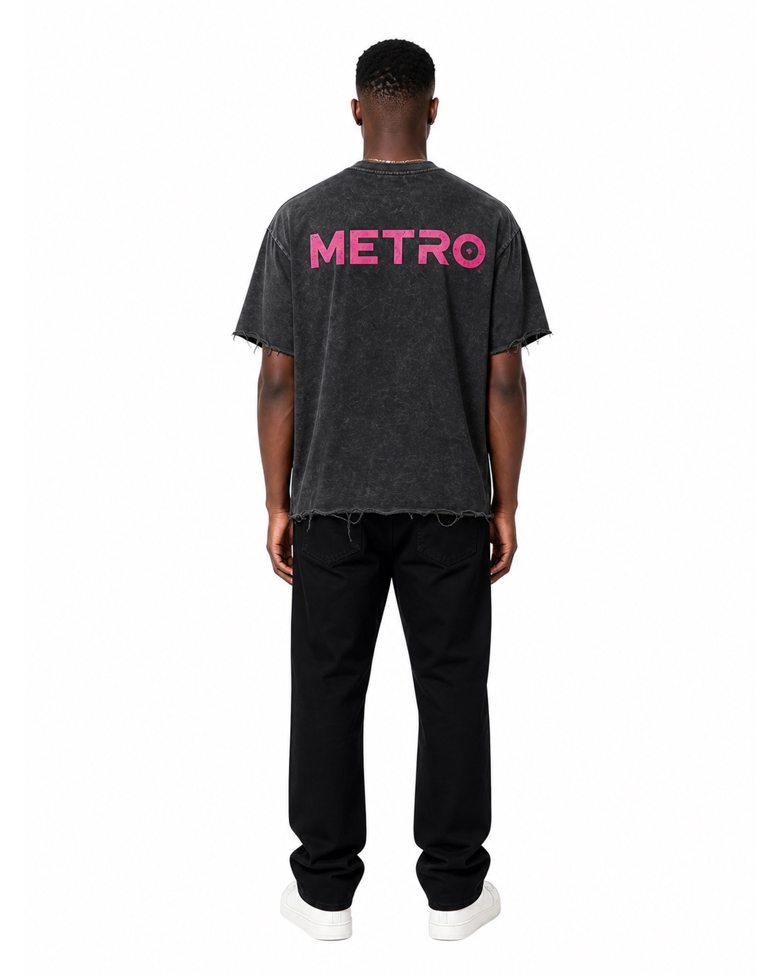 METRO Magenta Compass Graphic Tee back product view on a white background