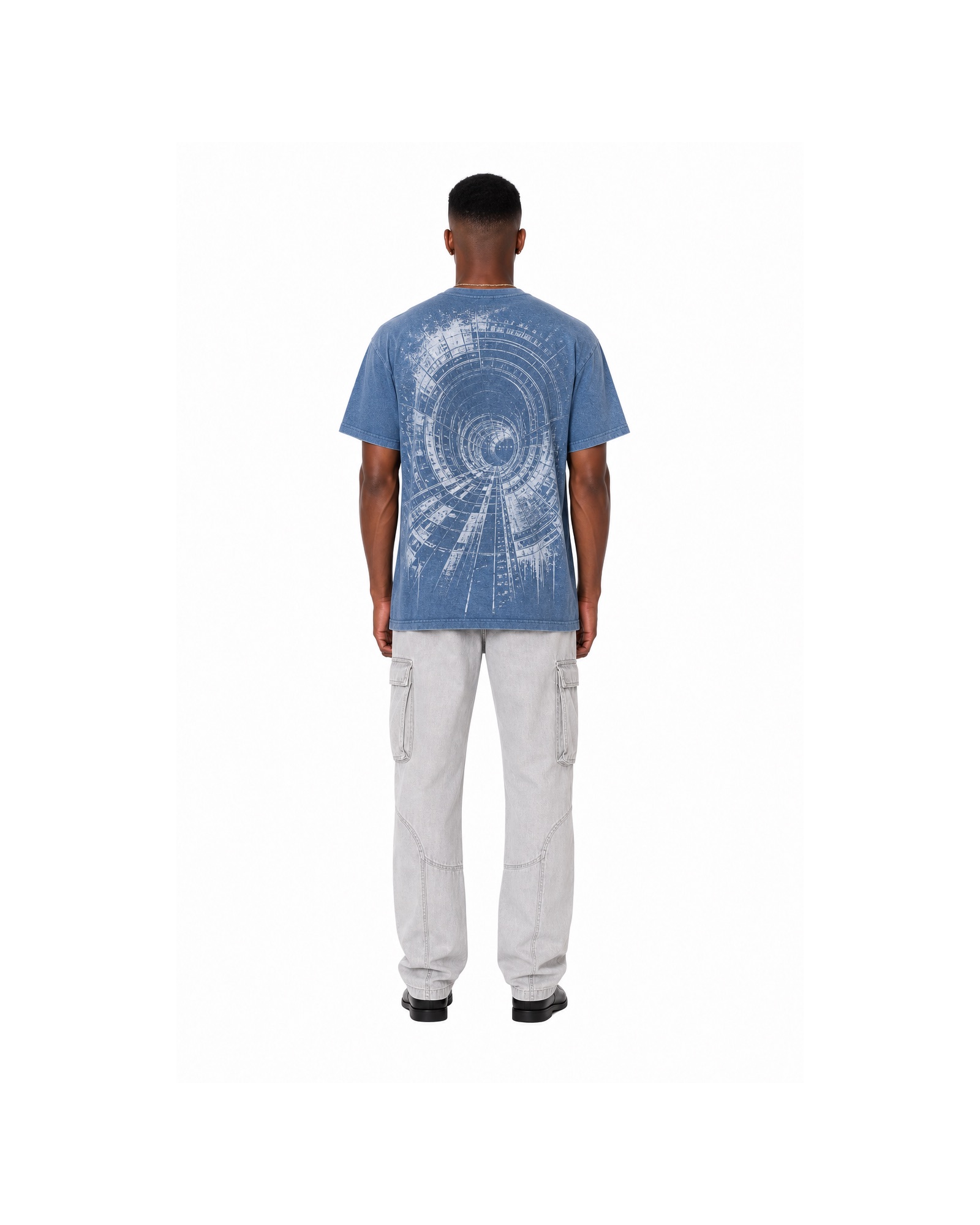 METRO Indigo Echo Graphic Tee back product view on a white background