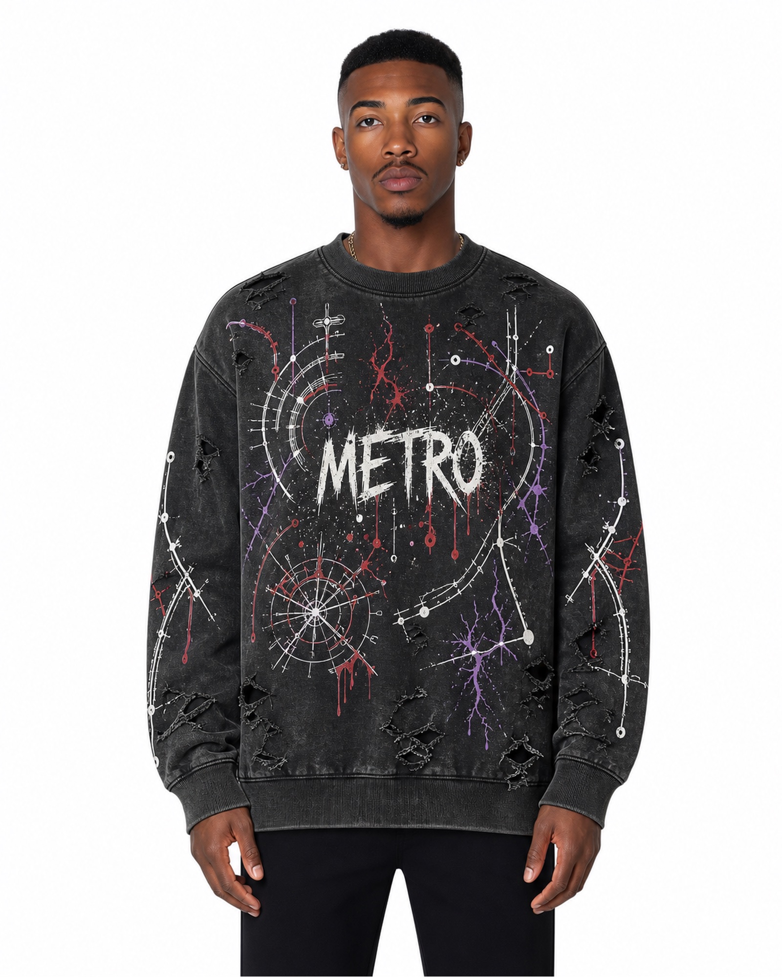 METRO Electric Constellation Crewneck front product view on a white background