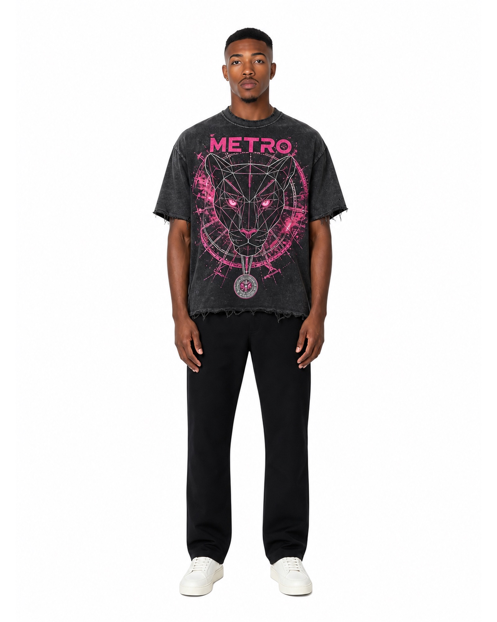 METRO Magenta Compass Graphic Tee front product view on a white background