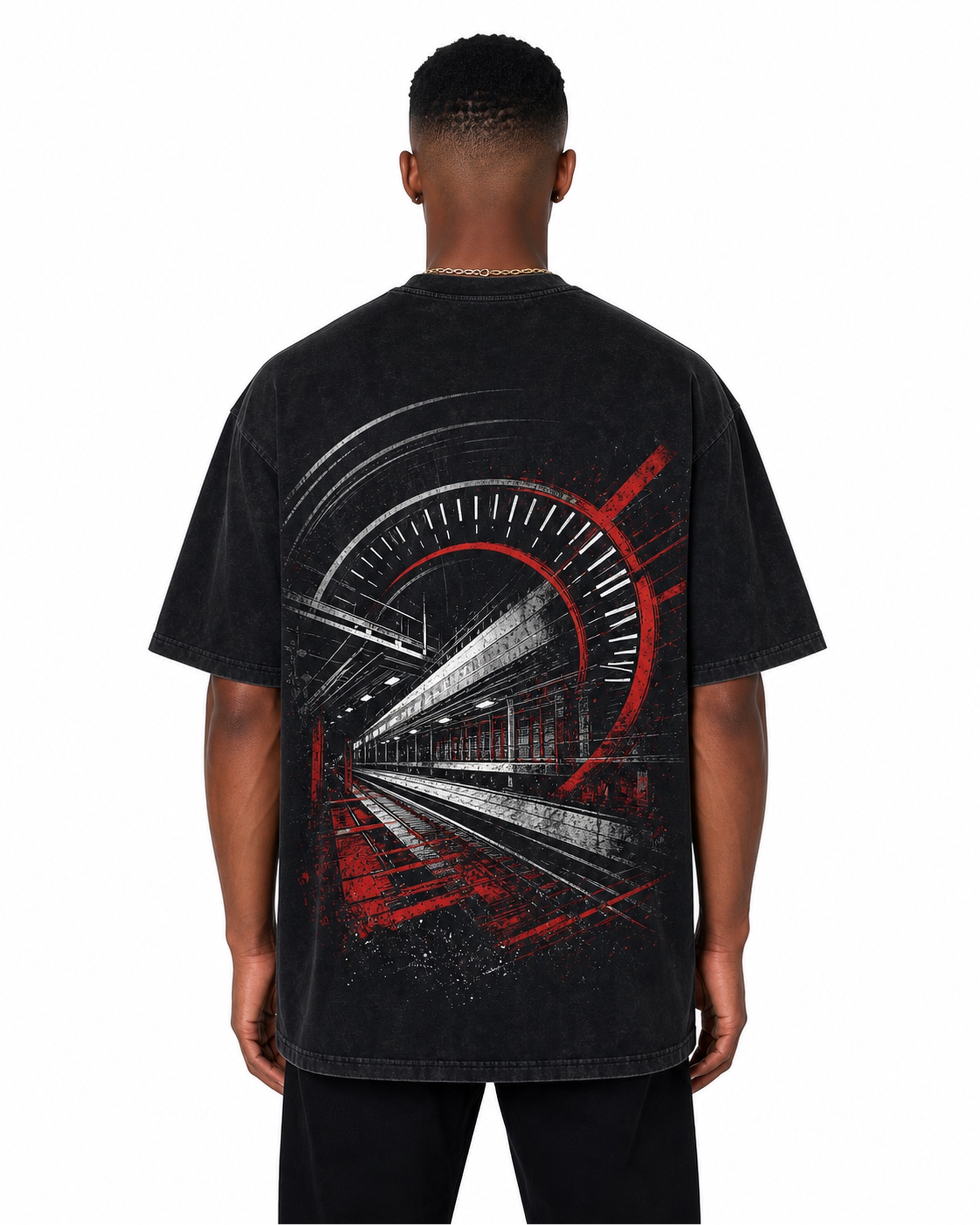 METRO Red Tunnel Graphic Tee back product view on a white background