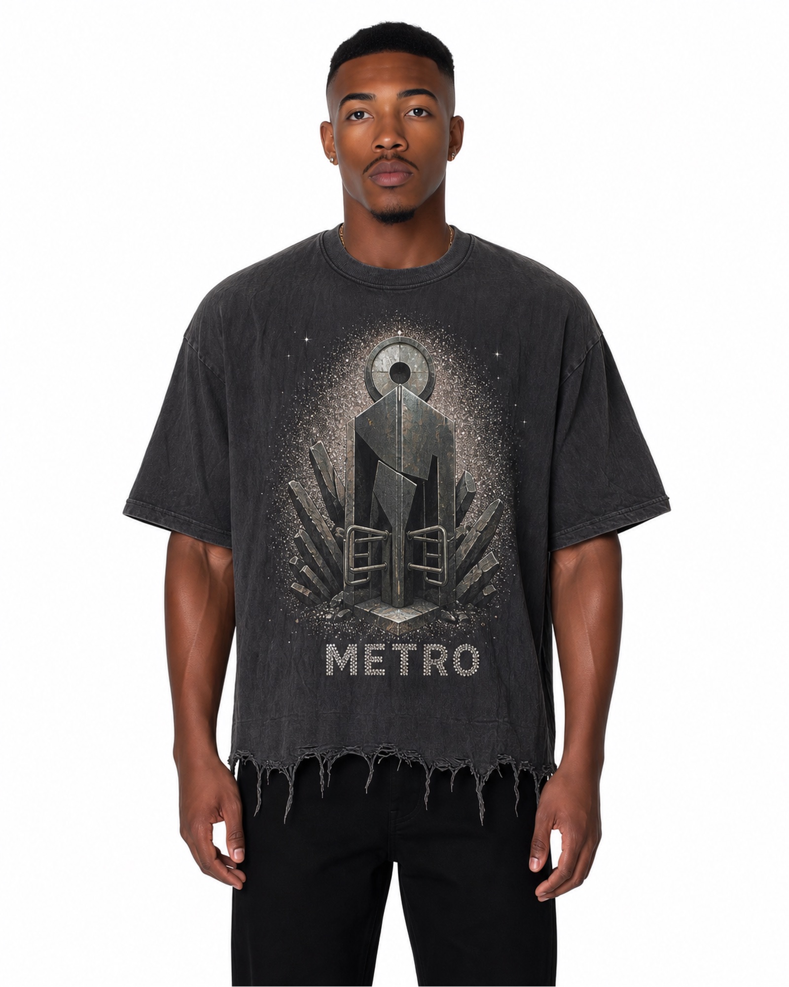 METRO Monolith Fringe Graphic Tee front product view on a white background