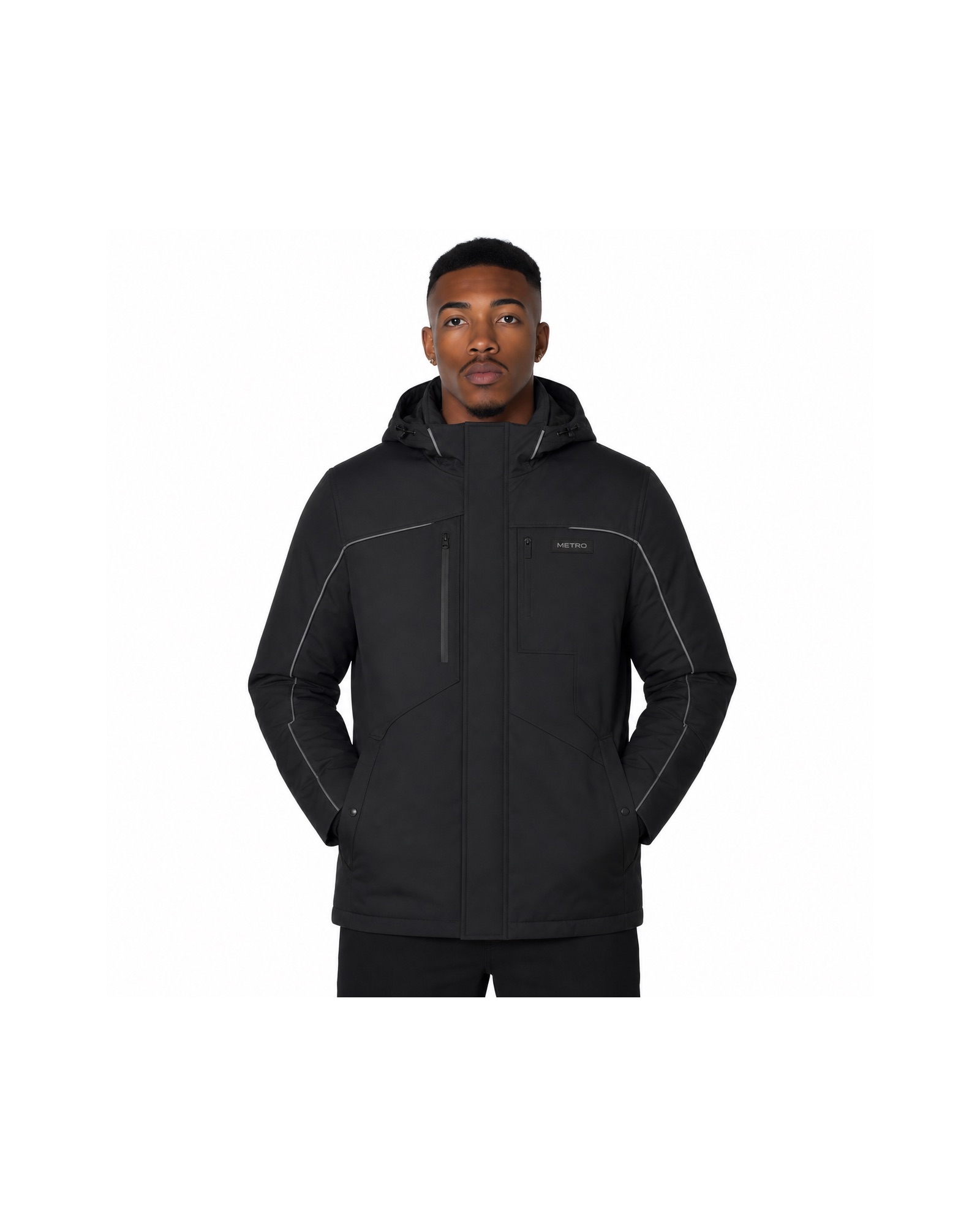 METRO Black Terminal Hooded Anorak front product view on a white background
